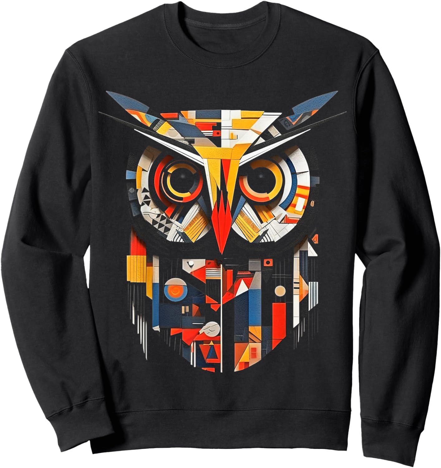 Owl Lover Artwork | Colorful Animal Motif Owl Sweatshirt - Sweatshirt | Black