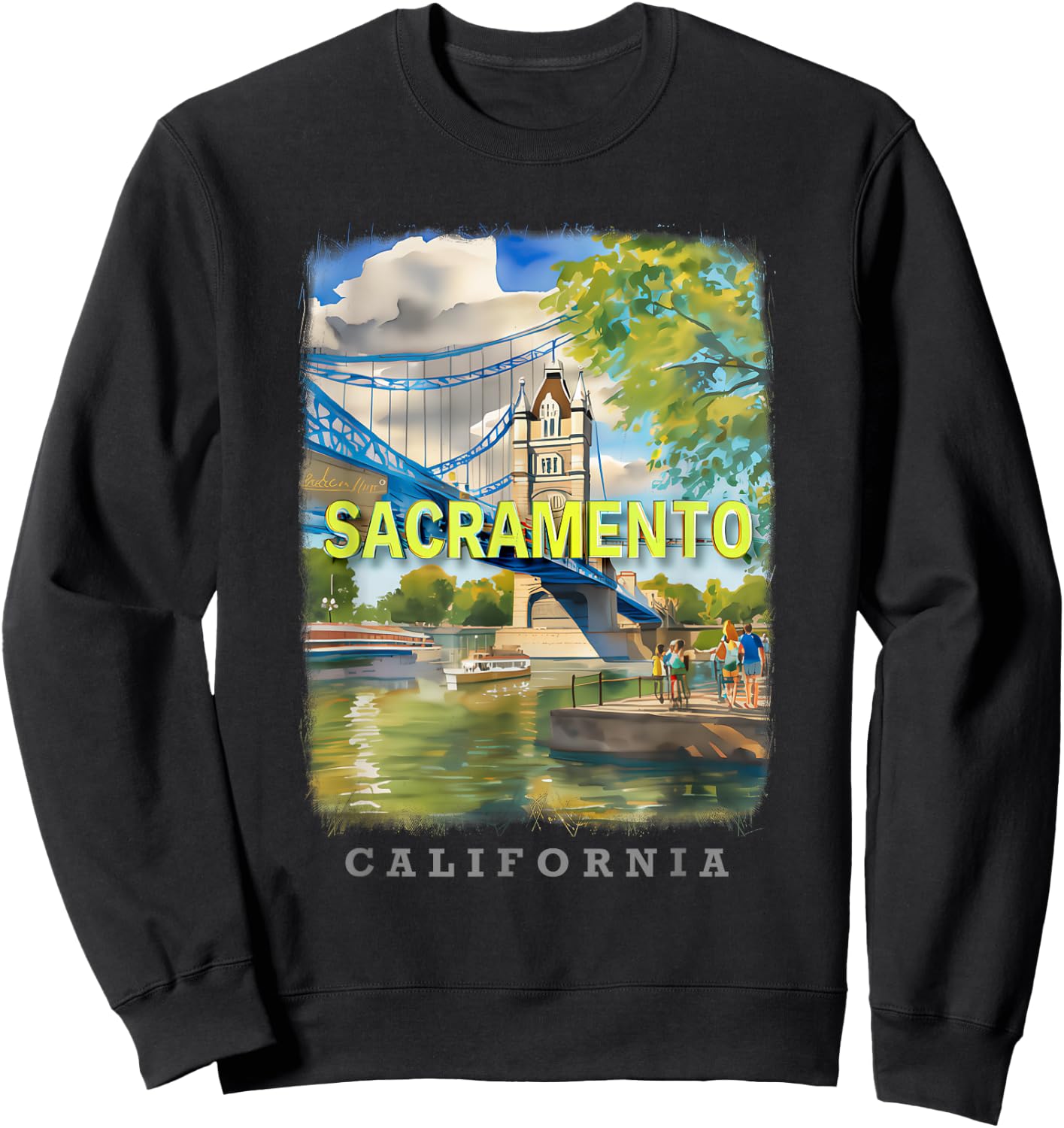 Sacramento California CA Riverfront Charm SD646 Sweatshirt - Sweatshirt | Black