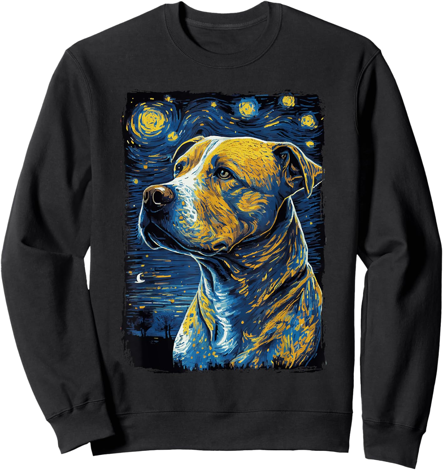 Pitbull Dog Starry Night Men Women Girls Kids Sweatshirt - Sweatshirt | Black