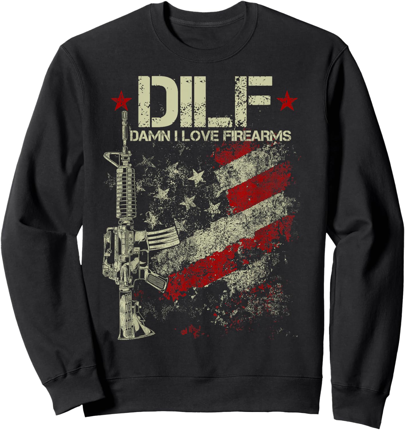 Funny DILF - Damn I Love Firearms Gun American Flag Sweatshirt - Sweatshirt | Black