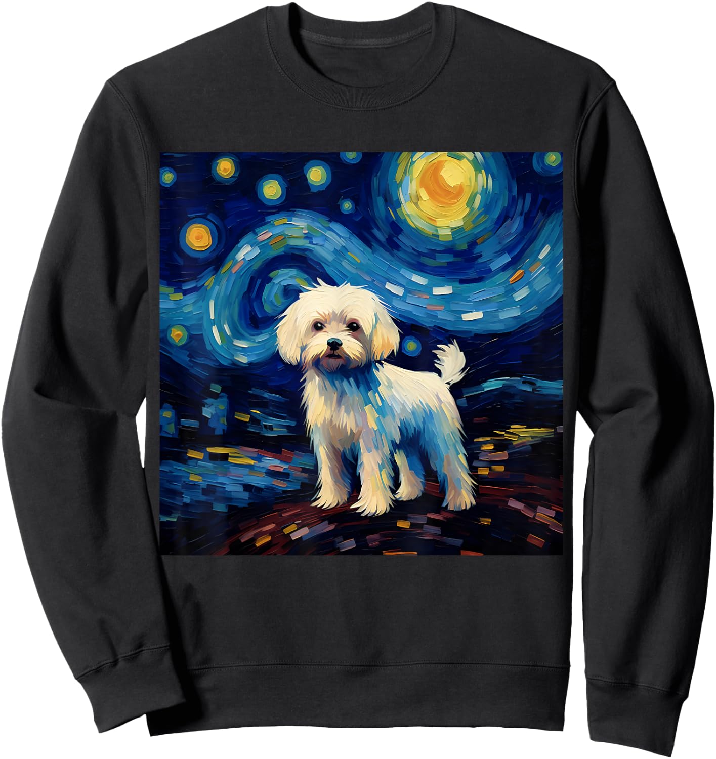 Surreal Starry Night Maltese Dog Women Girls Kids Sweatshirt - Sweatshirt | Black