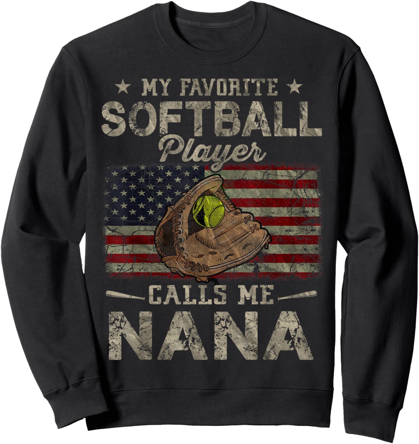 My Favorite Softball Player Calls Me Nana Mother's Day Sweatshirt - Sweatshirt | Black