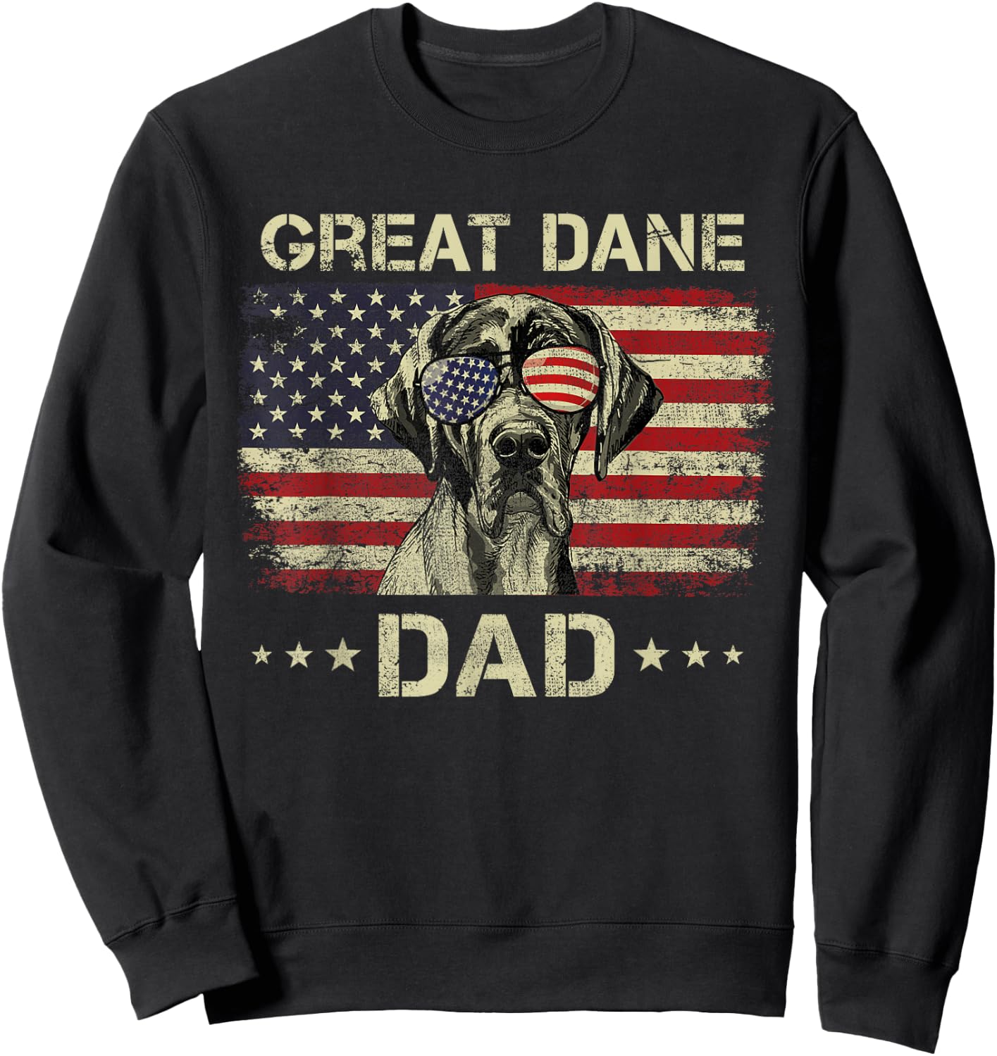 Great Dane Dad Dog Lovers American Flag 4th Of July Sweatshirt - Sweatshirt | Black
