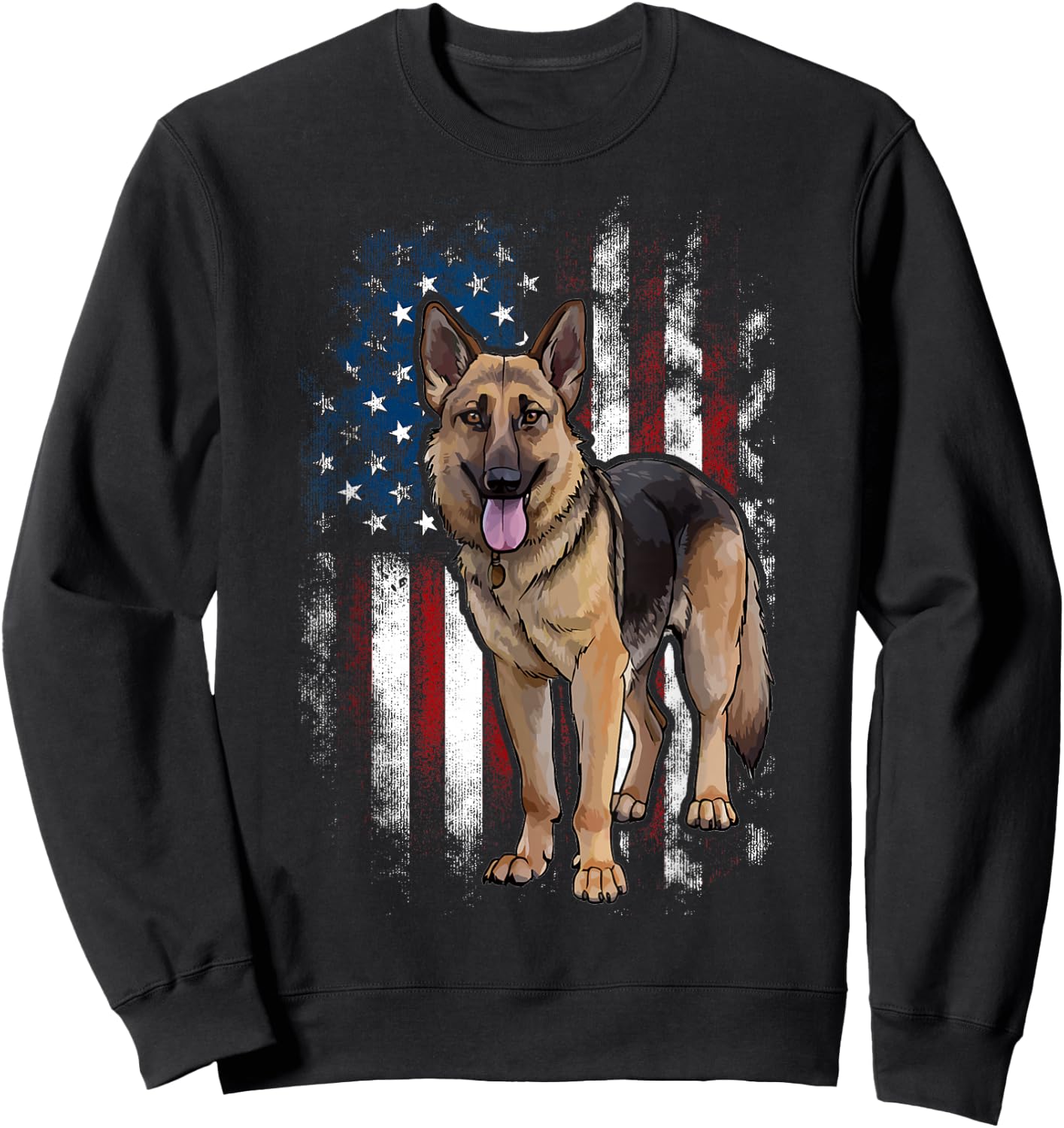 Patriotic German Shepherd American Flag Dog Men Women Sweatshirt - Sweatshirt | Black