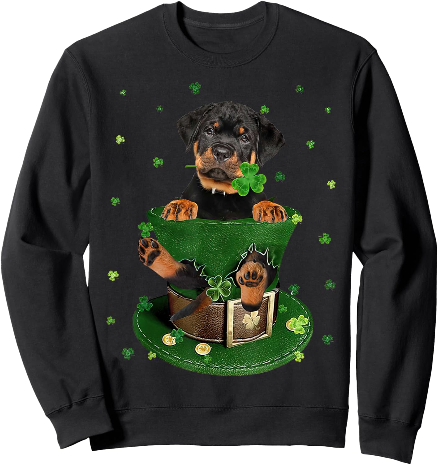 St Patrick's Day Leprechaun Rottweiler Dog Shamrock Irish Sweatshirt - Sweatshirt | Black
