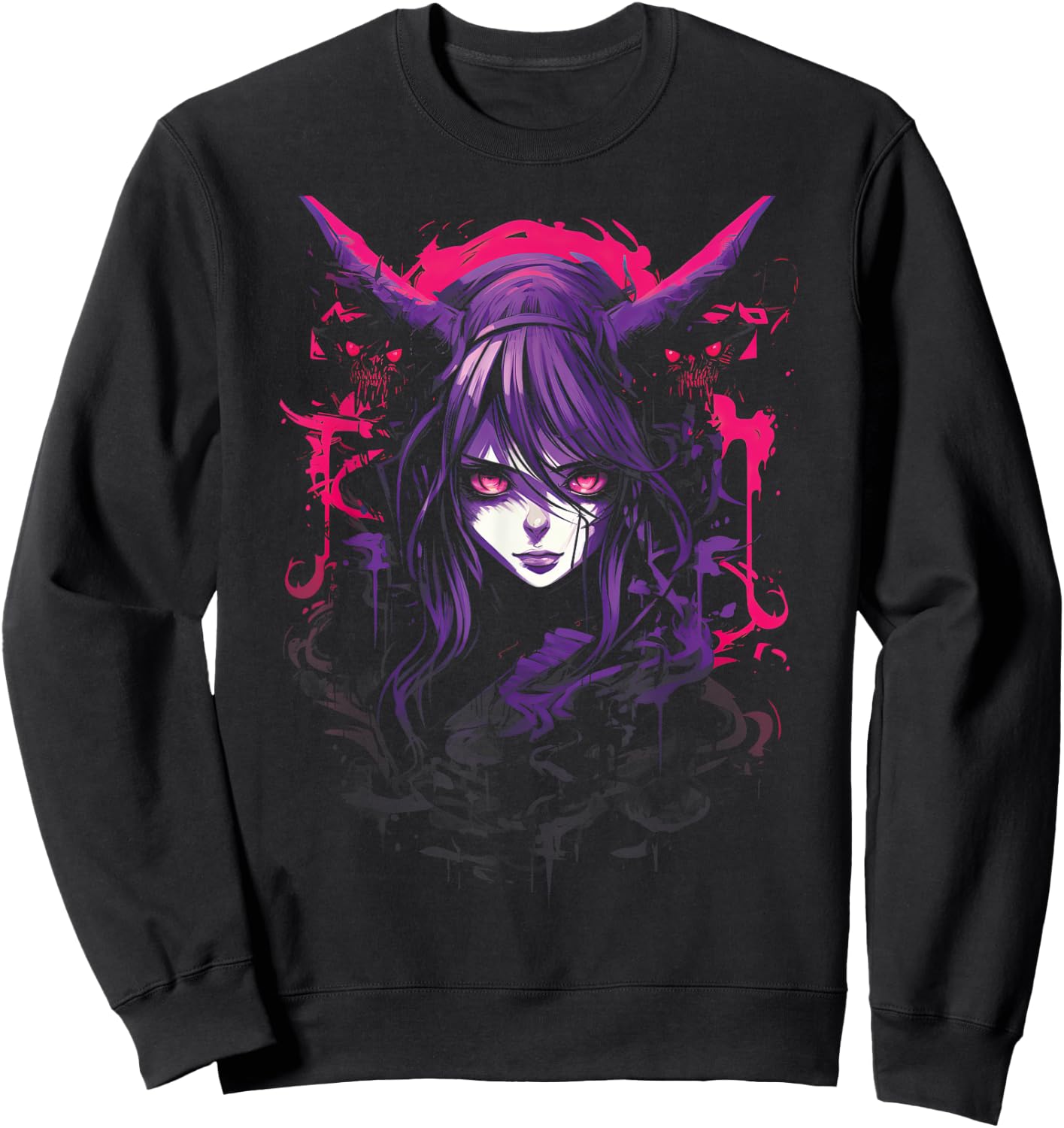 Anime Goth Girl Japanese Aesthetic Grunge Horror Sweatshirt - Sweatshirt | Black
