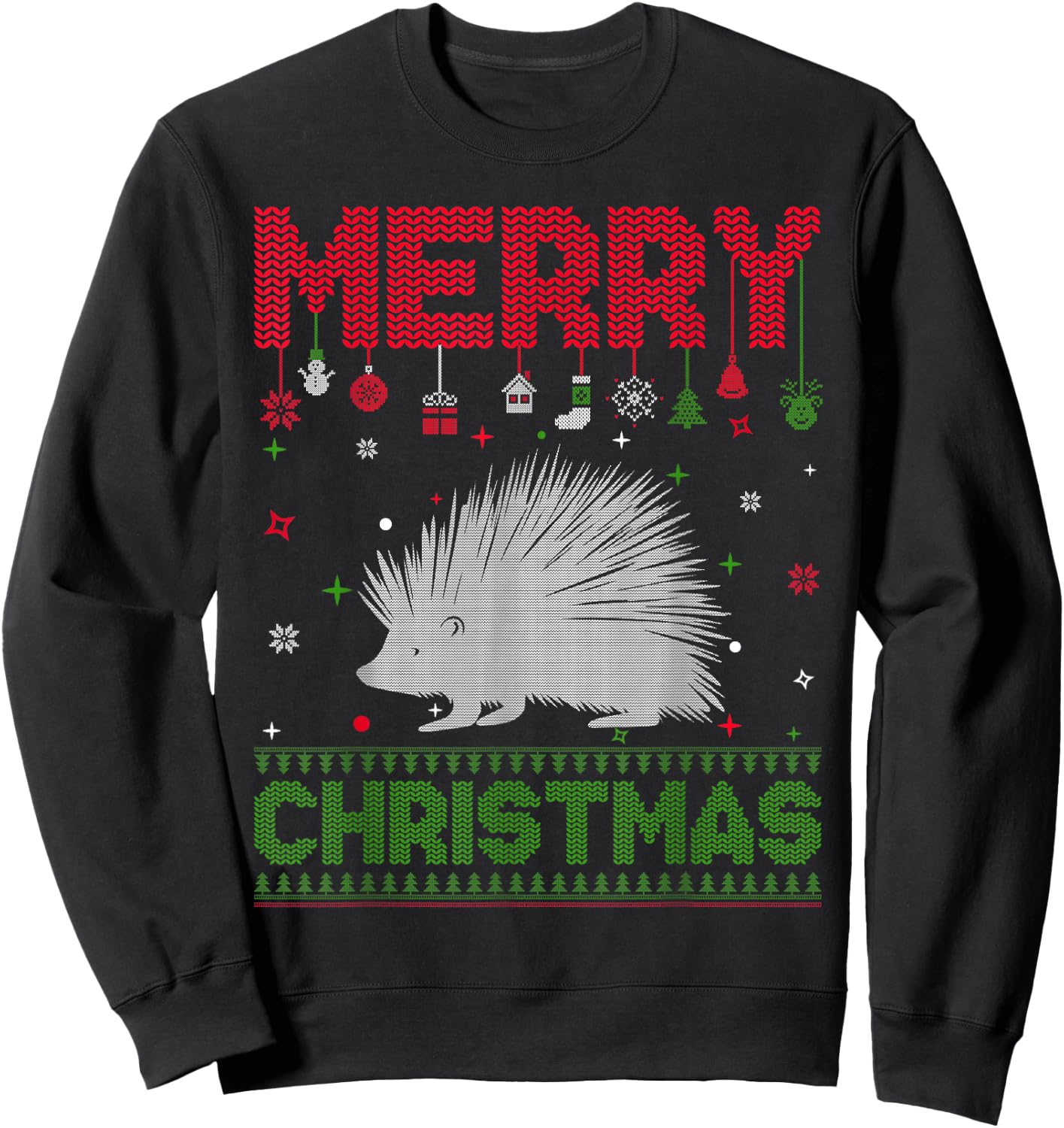 Ugly Holiday Sweater Christmas Funny Porcupine Graphic Sweatshirt - Sweatshirt | Black