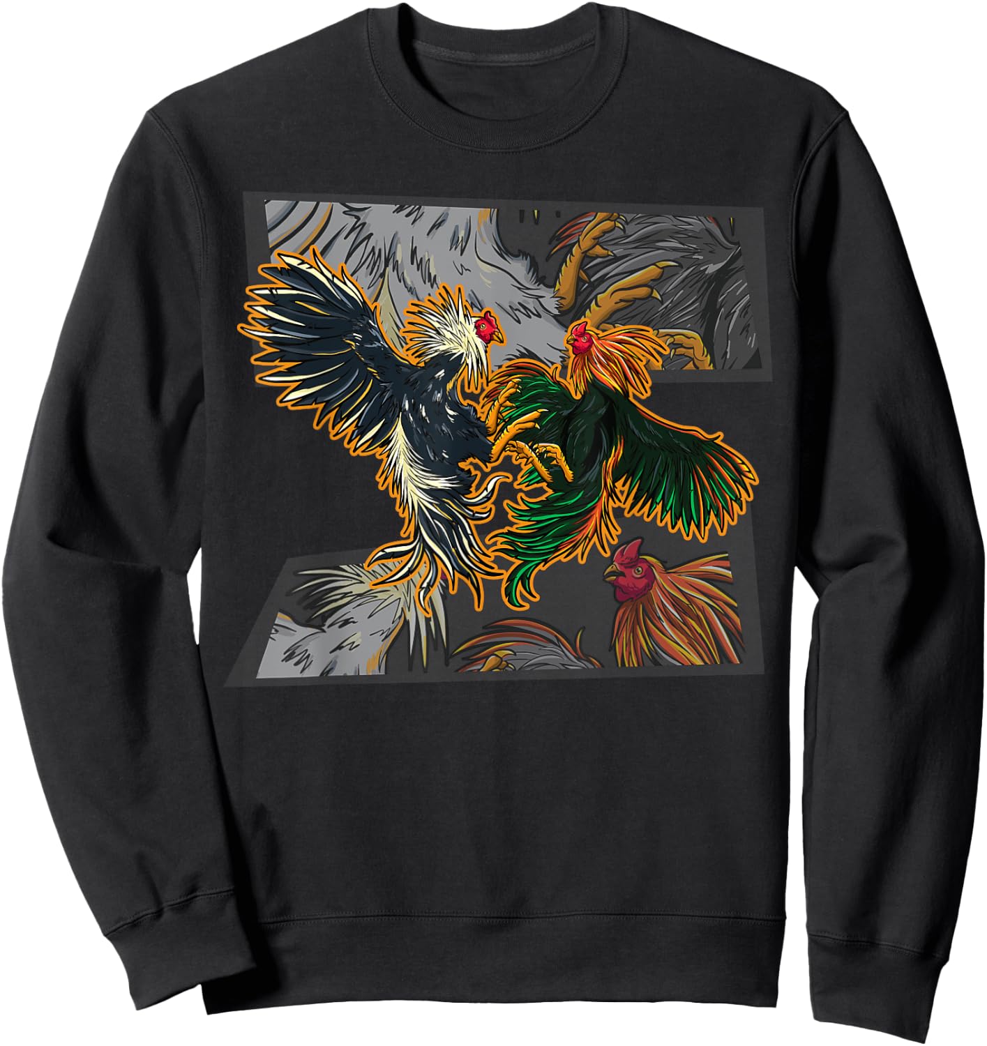 Halloween Dia De Los Muertos Sugar Skull Calavera Fighting Rooster Chicken Chinese Zodiac Pride & Brave -Adults Black Small Sweatshirt - Sweatshirt | Black