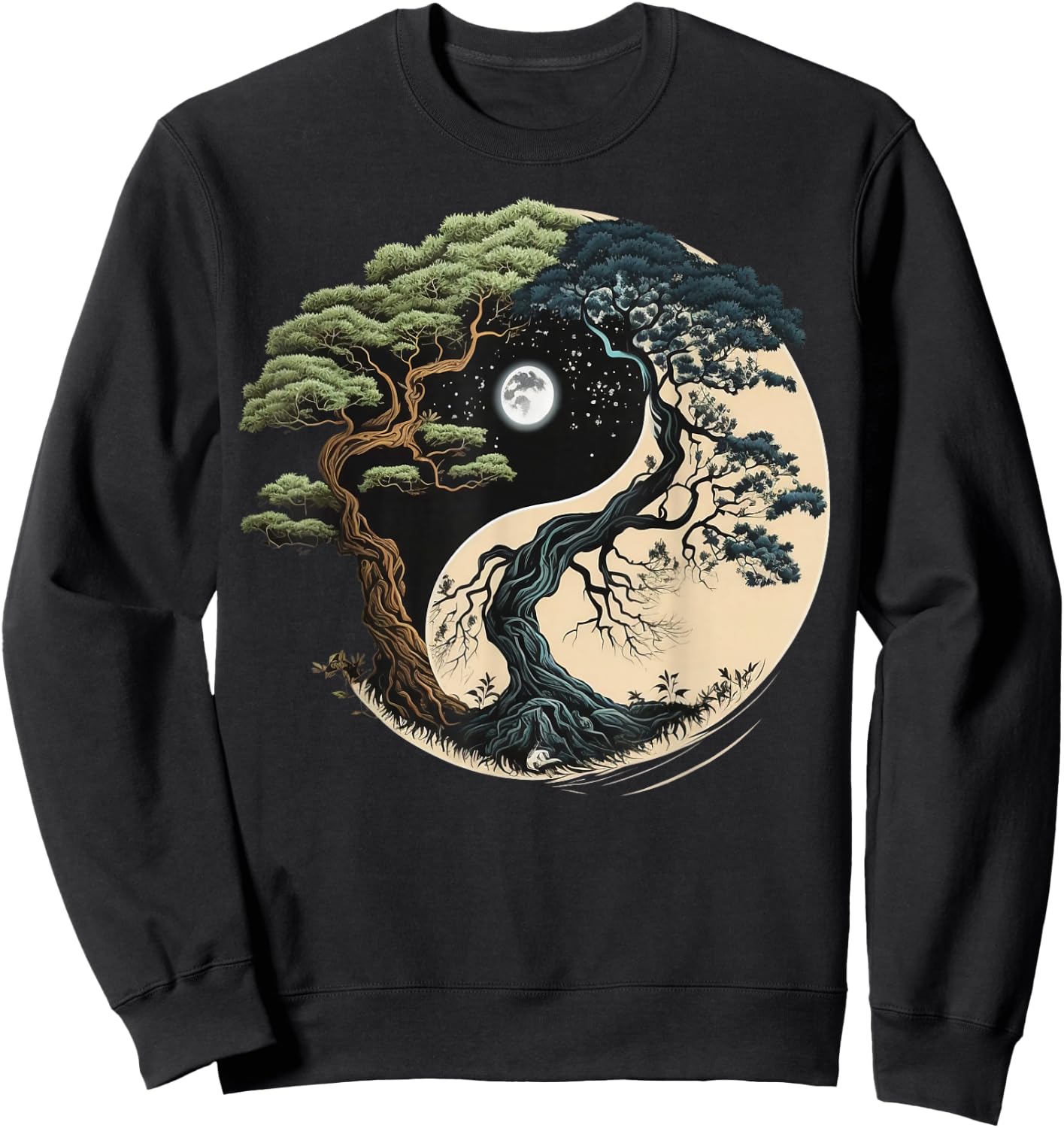 Yin Yang Tree of Life on Buddhist Bonsai Tree Sweatshirt - Sweatshirt | Black
