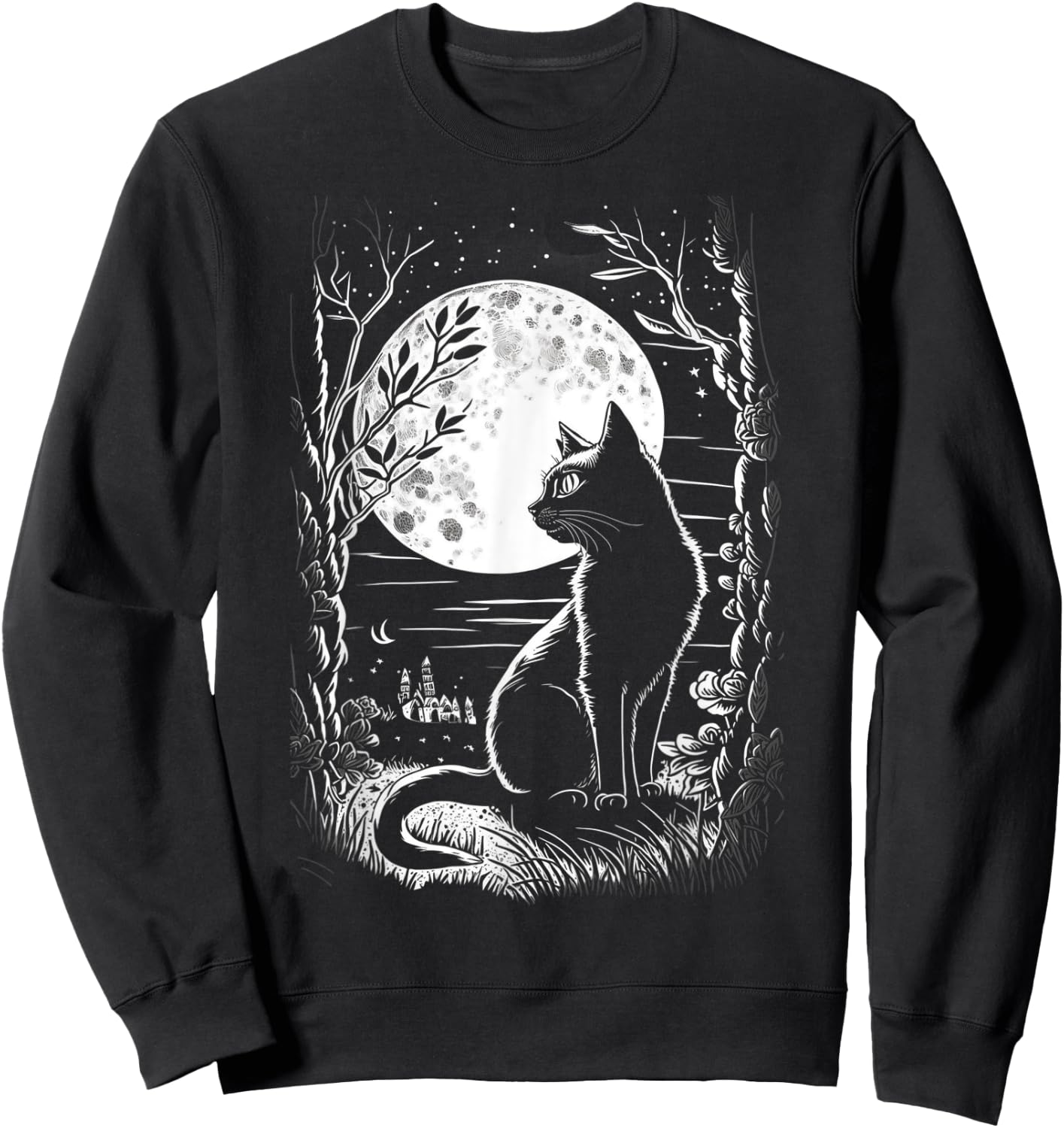 Mystical Cat Wiccan Moon Magic Sweatshirt - Sweatshirt | Black