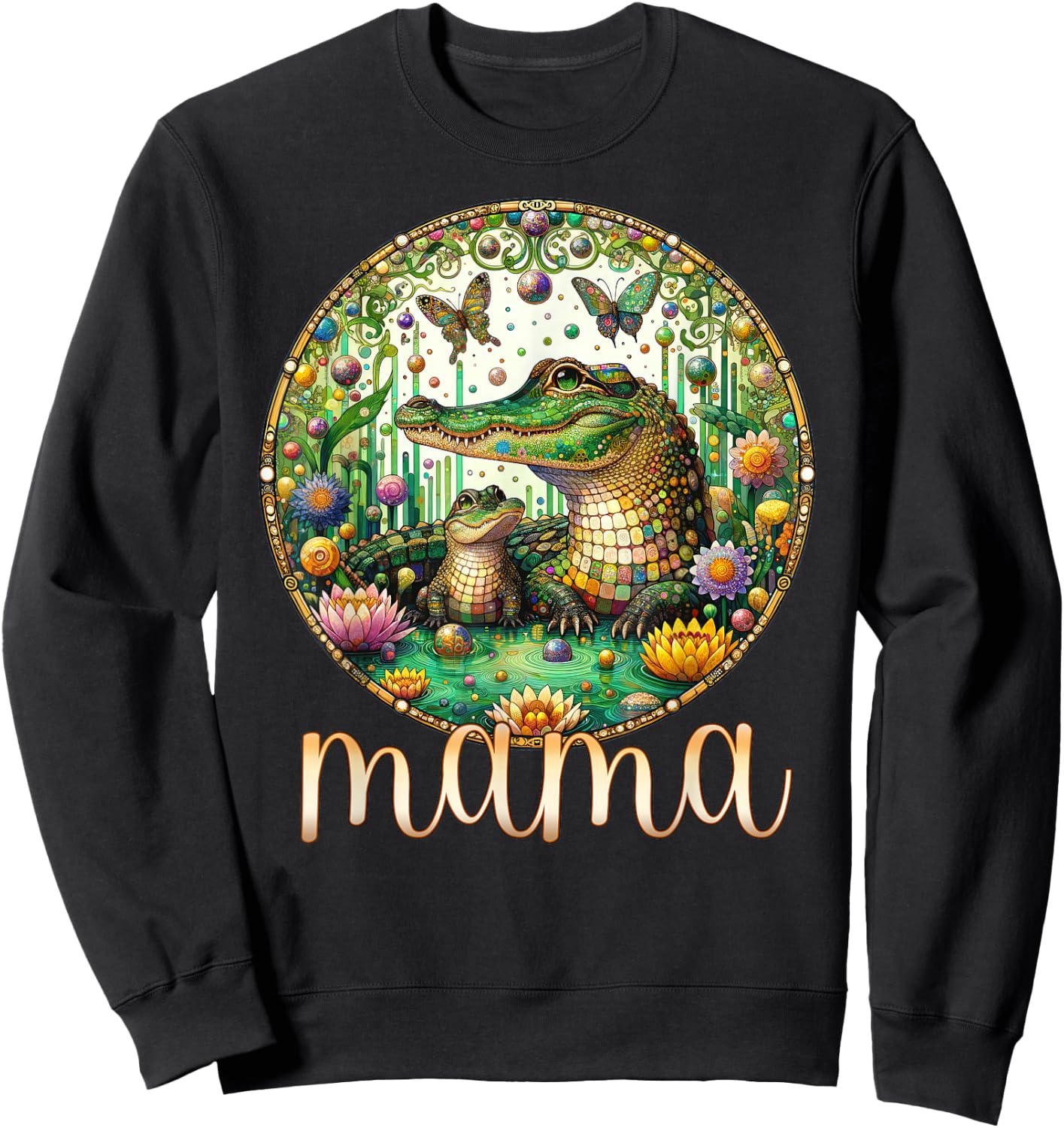 Butterfly Mom Baby Alligator Crocodile Mama - Mother's Day Sweatshirt - Sweatshirt | Black