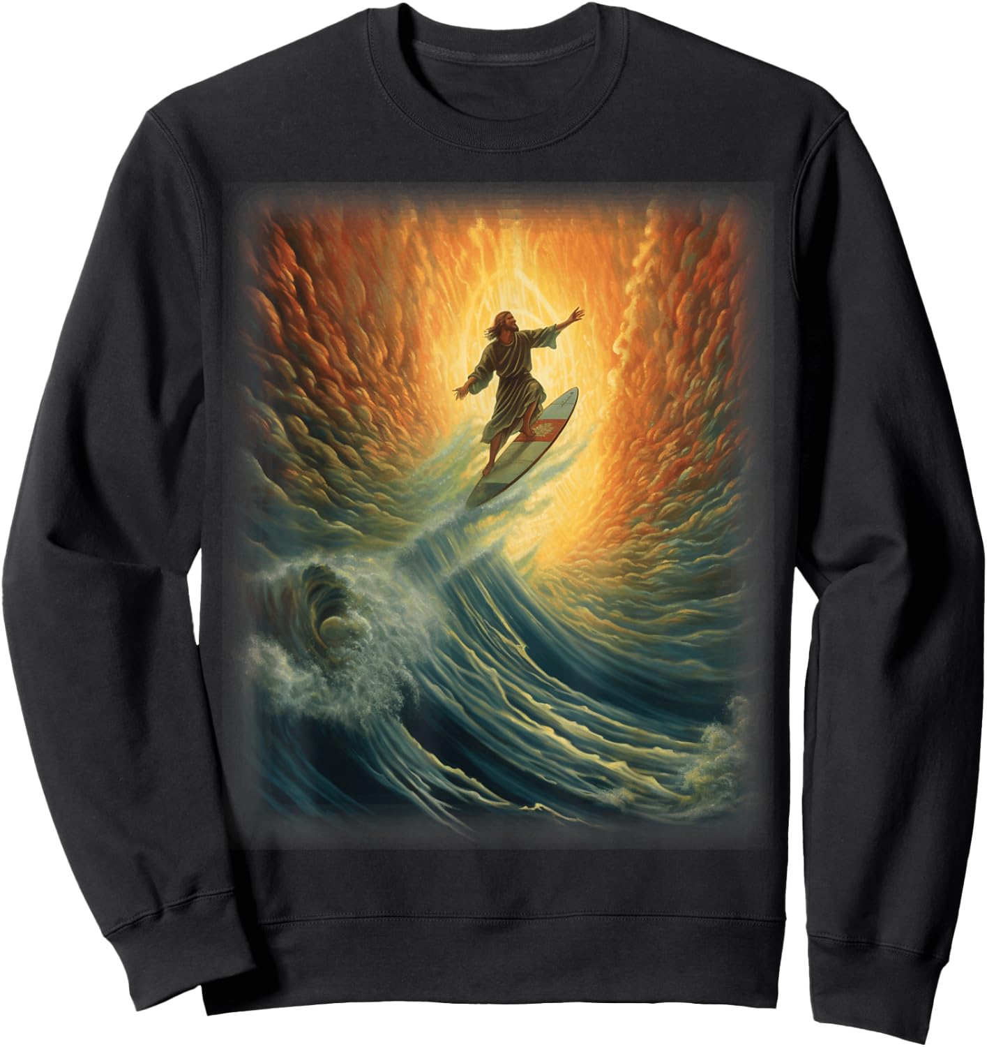 Jesus Surfer Heaven Wave Surfing Christian Surf Beach Summer Men Women Kids Sweatshirt - Sweatshirt | Black