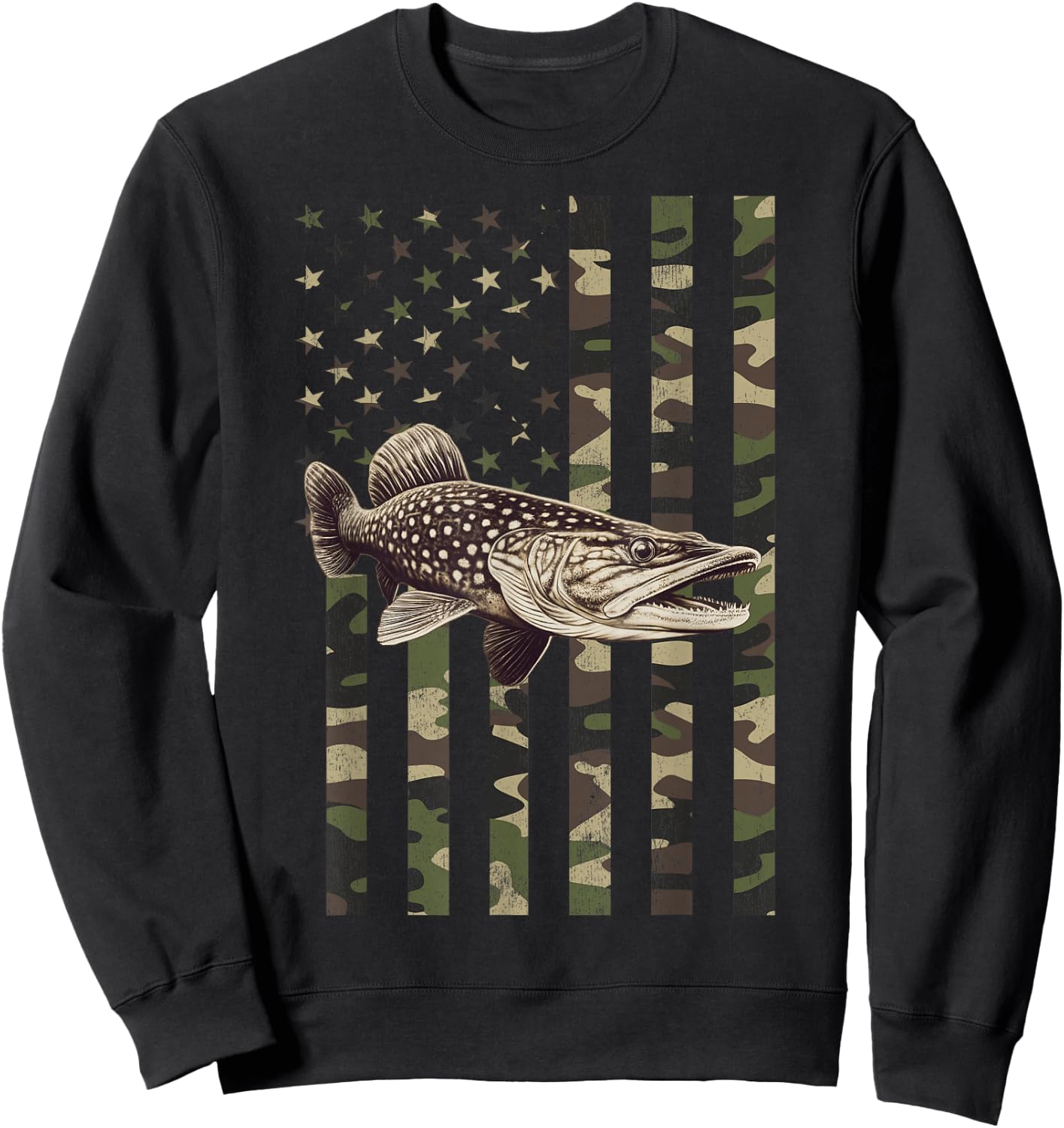 Northern Pike with Camo American Flag, Northern Pike Sweatshirt - Sweatshirt | Black