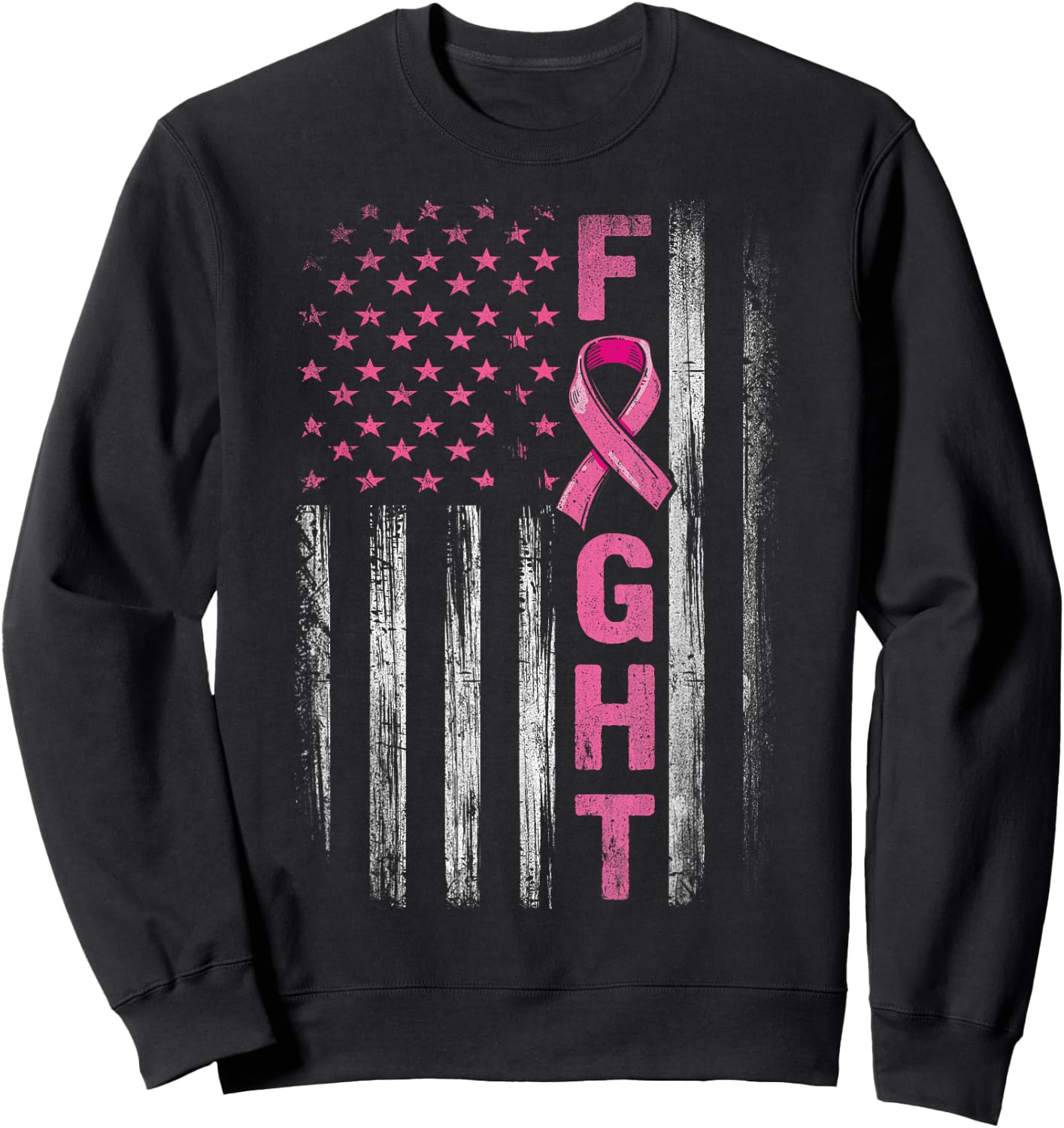 Fight Breast Survivor American Flag Breast Cancer Awareness Sweatshirt - Sweatshirt | Black