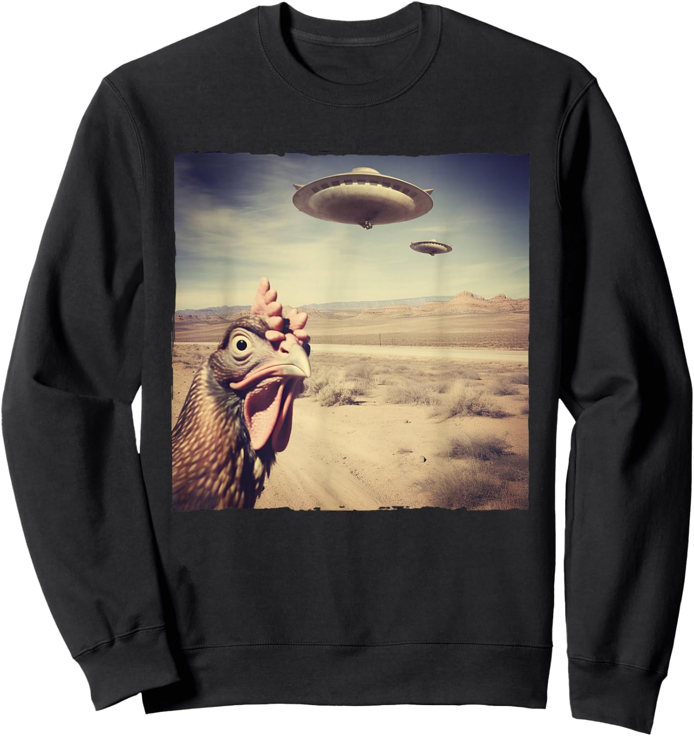 Chicken UFO Alien Flying Saucer Sweatshirt - Sweatshirt | Black