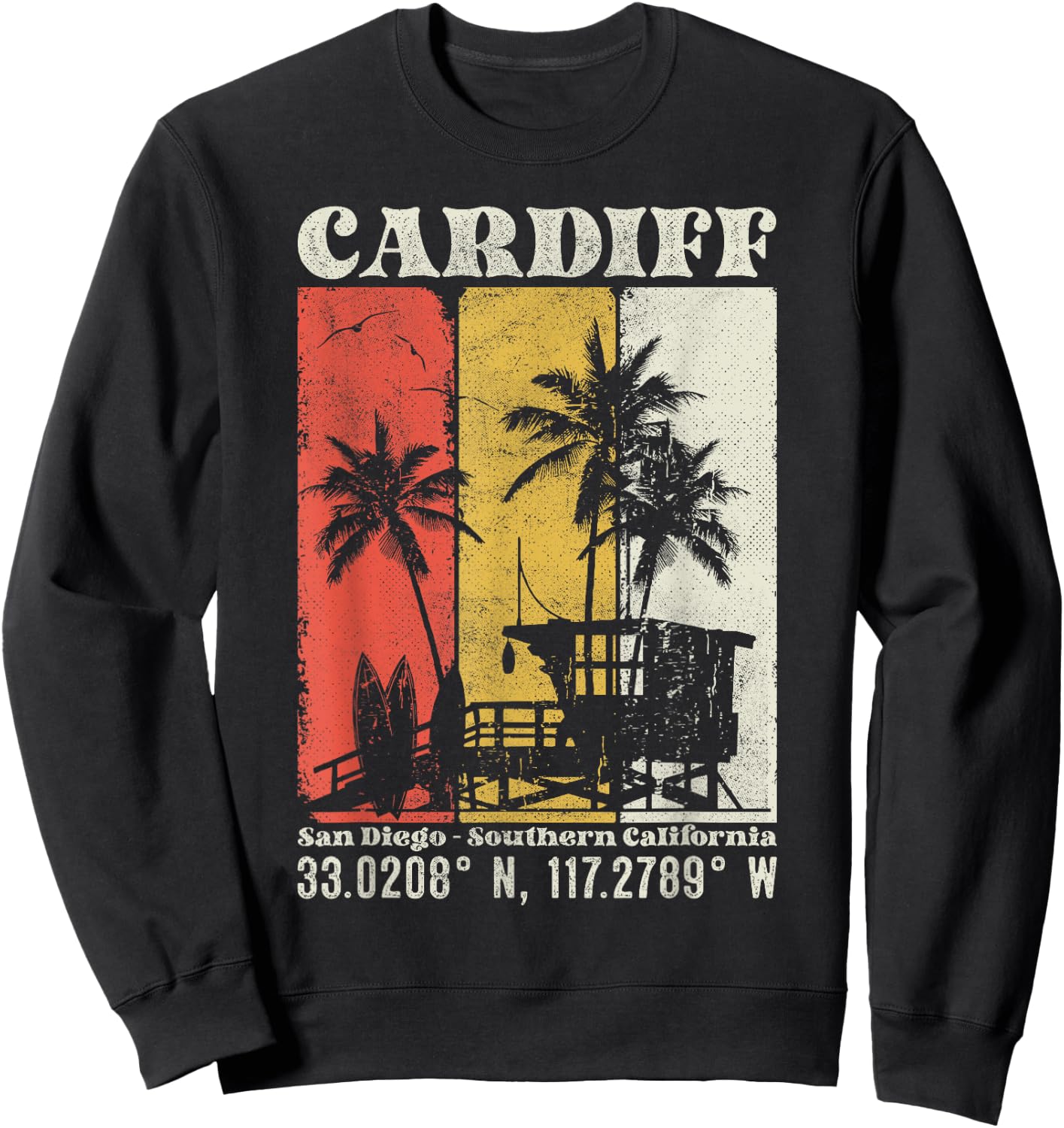 Cardiff San Diego Southern California Coordinates Surf Sweatshirt - Sweatshirt | Black