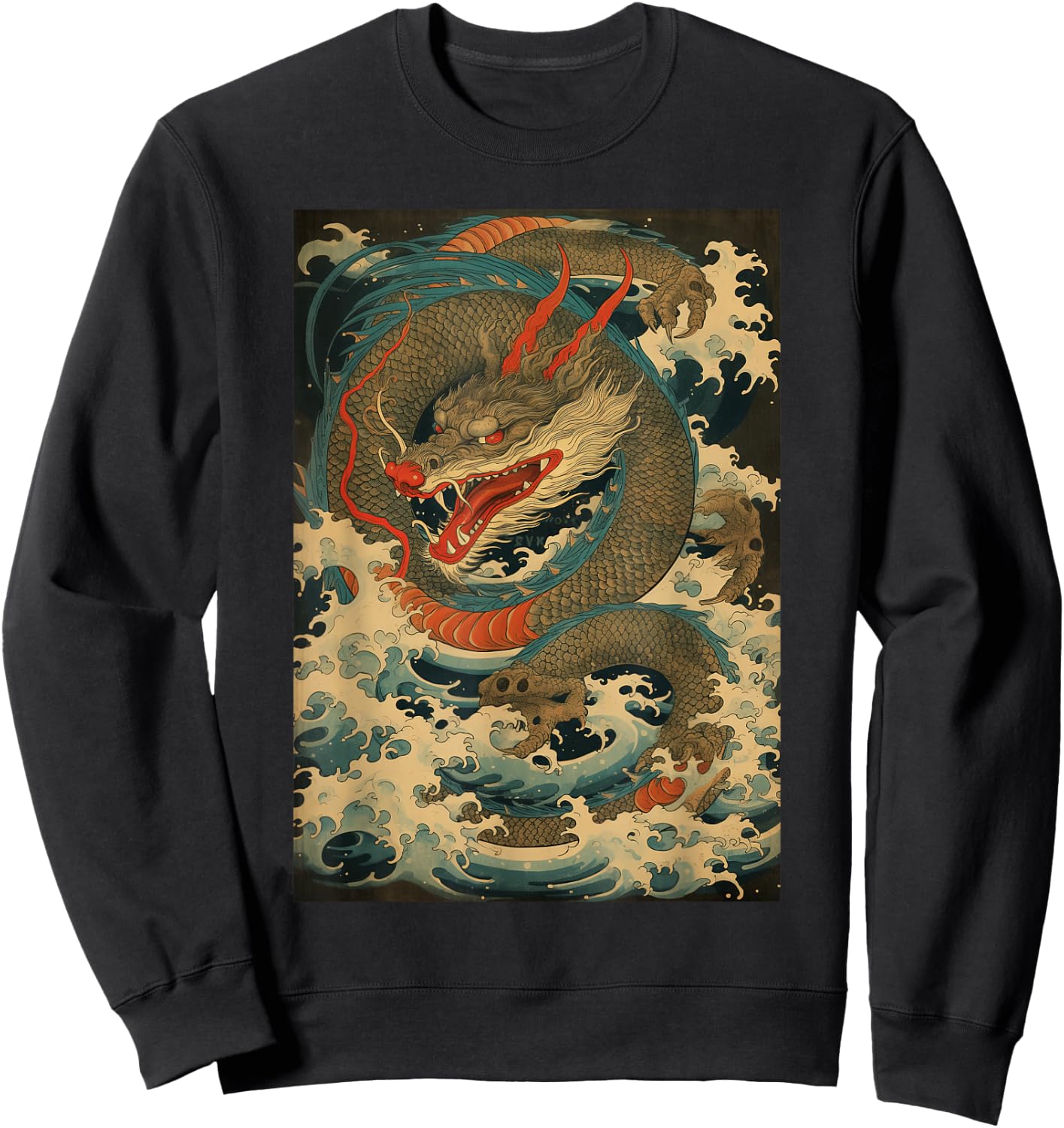 Vintage Dragon Japanese Graphical Art Retro Tattoo Sweatshirt - Sweatshirt | Black