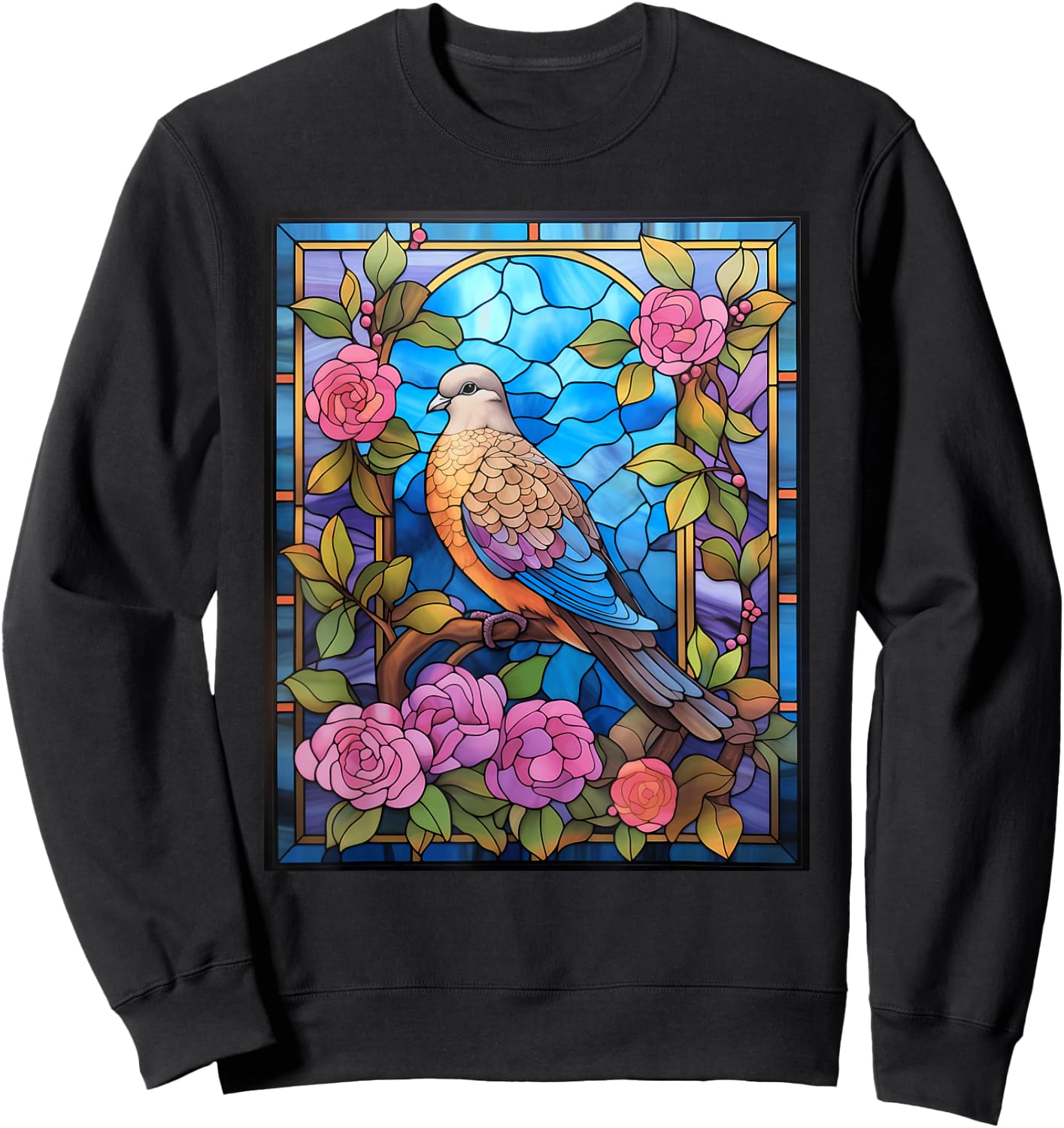 Stained Glass Style Mourning Dove Sweatshirt - Sweatshirt | Black