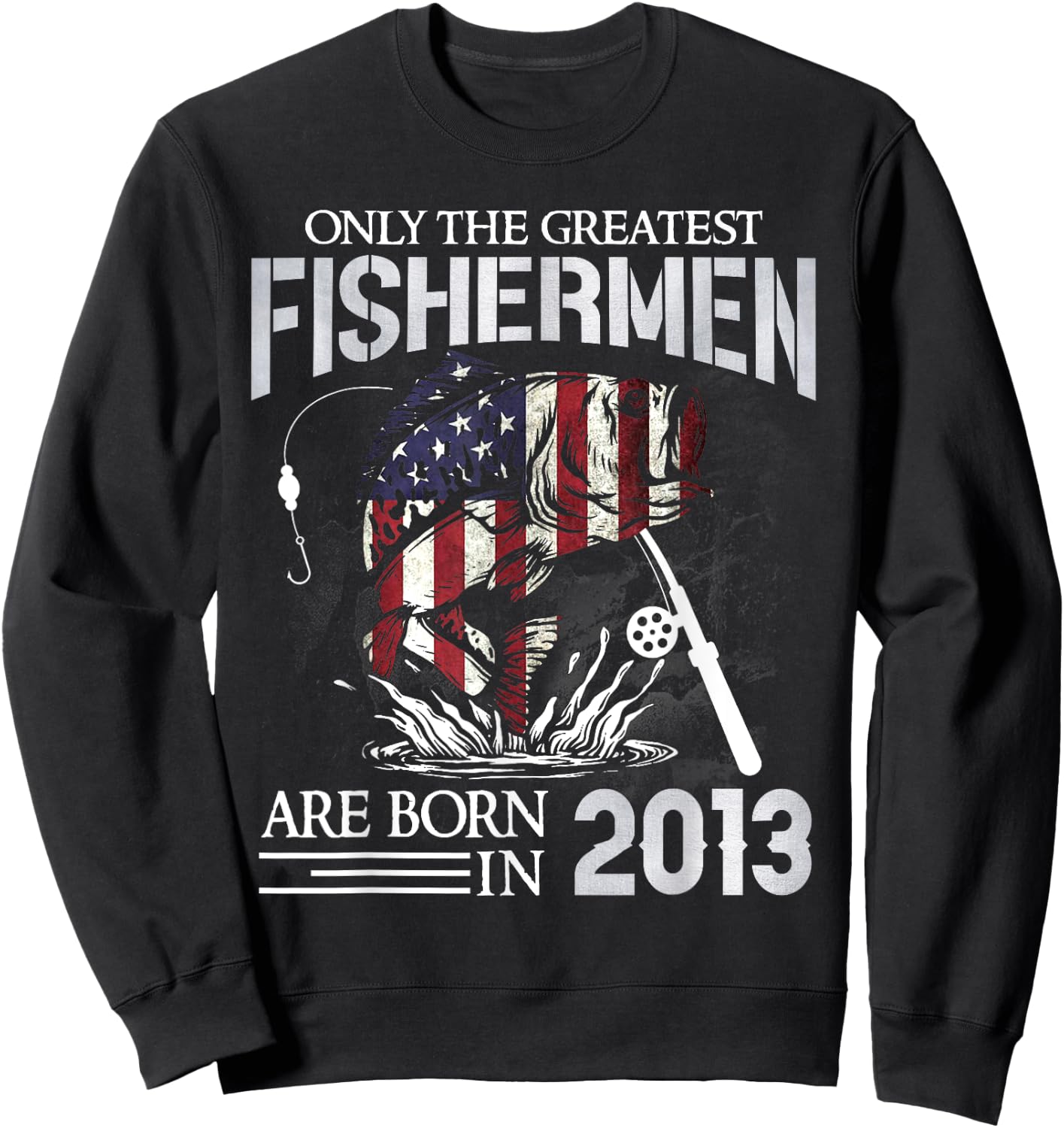 11th Birthday Fishermen USA Flag 11 Year Old Fishing Boy Sweatshirt - Sweatshirt | Black