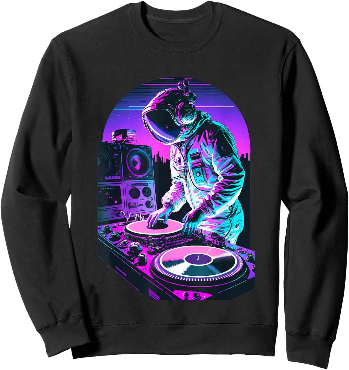 Astronaut DJ, DJing in Space, EDM cool Graphic Vaporwave Sweatshirt - Sweatshirt | Black