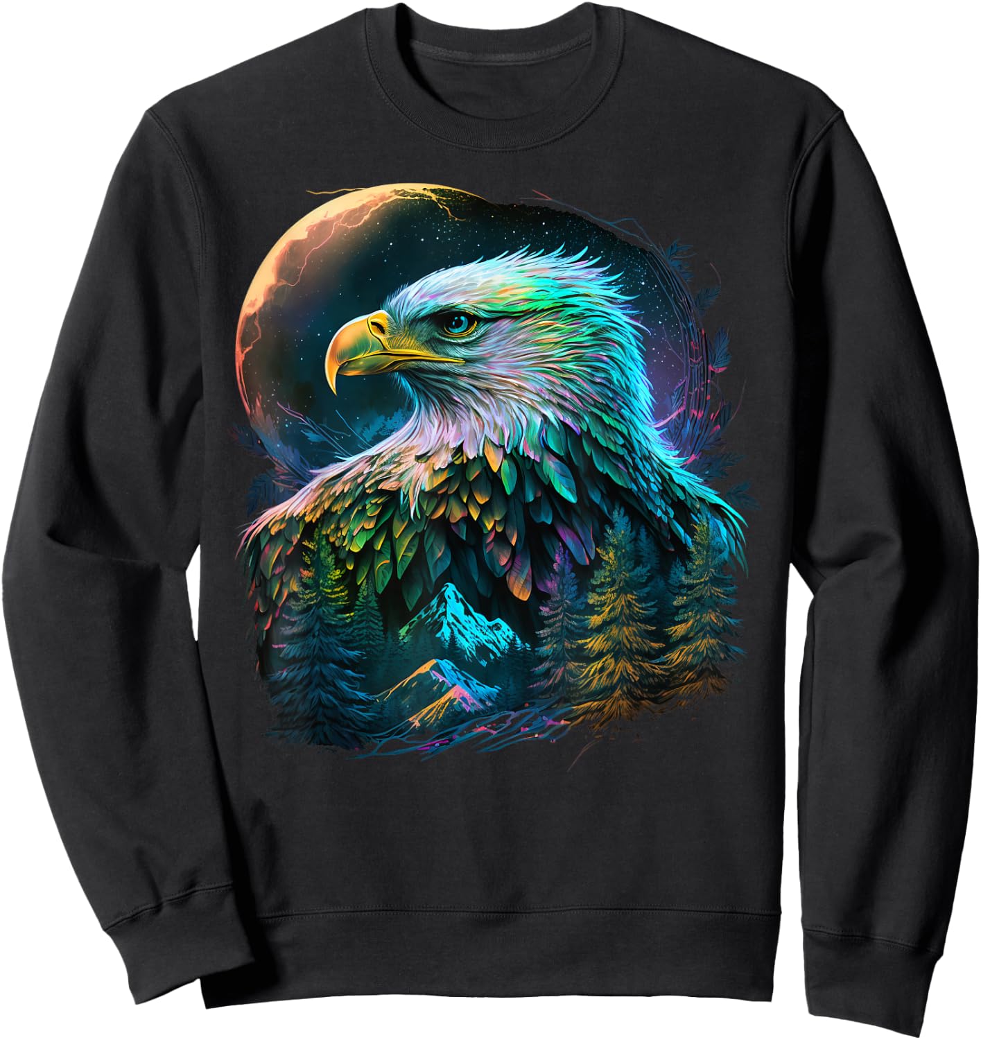 Colorful Realistic Eagle in Wilderness Nature on Moon Eagle Sweatshirt - Sweatshirt | Black