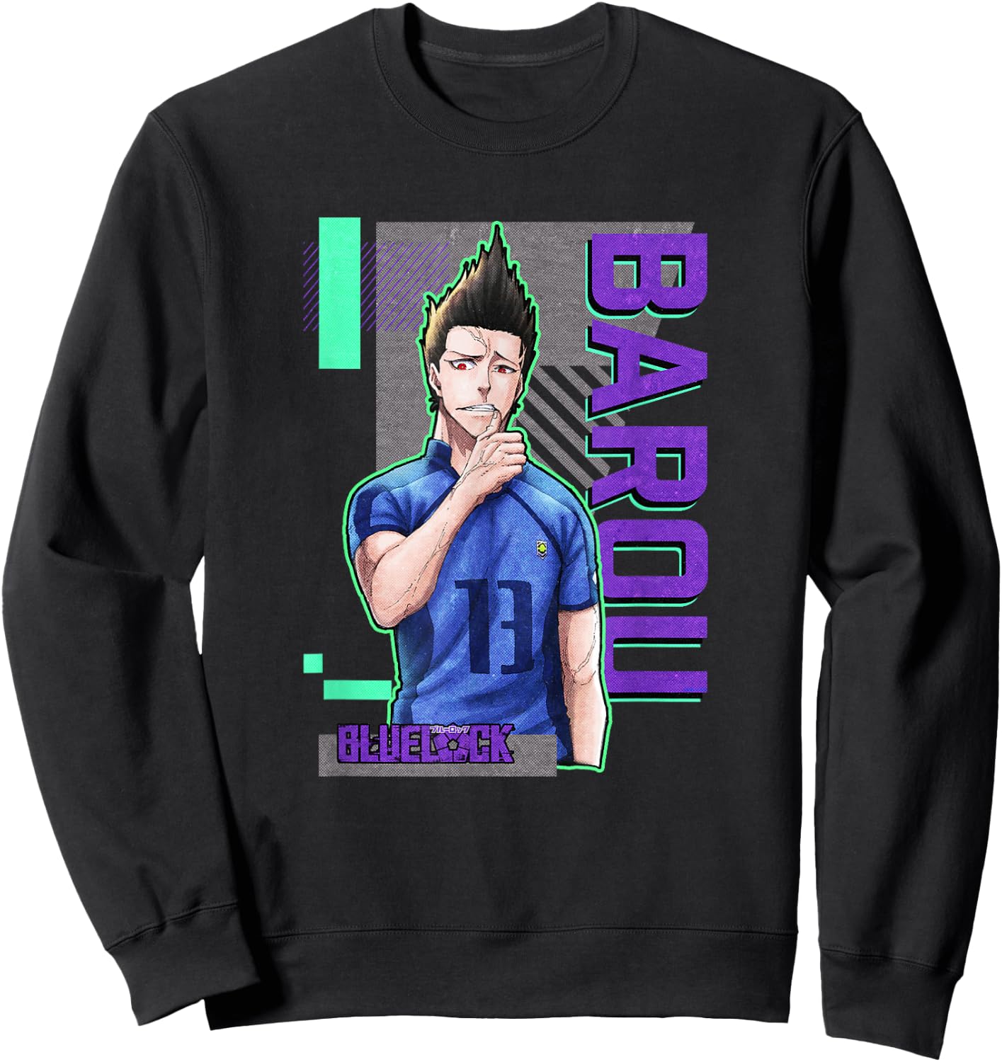 Blue Lock Shouei Barou Sporting Epic Neon Big Chest Portrait Sweatshirt - Sweatshirt | Black
