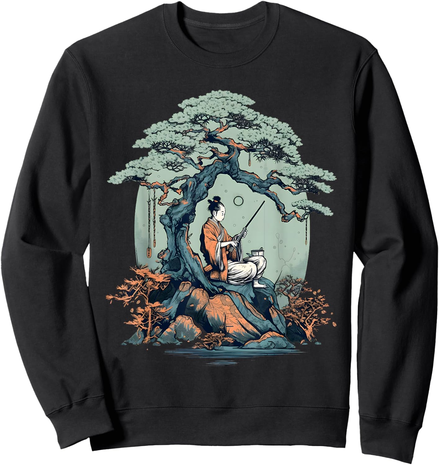 Relaxing Samurai Bonsai Tree Sweatshirt - Sweatshirt | Black
