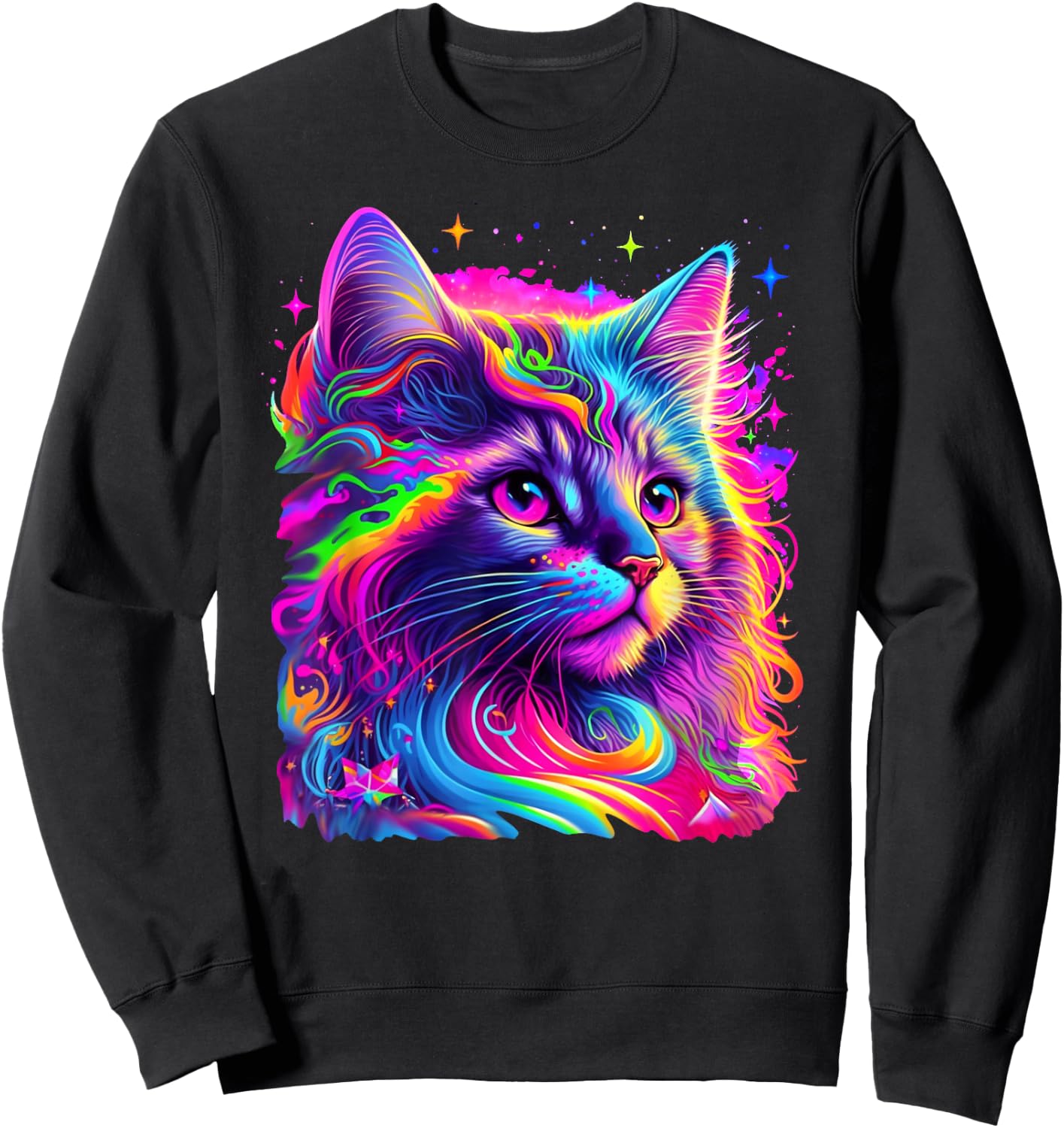 Colorful Rainbow Cat Graphic Sweatshirt - Sweatshirt | Black