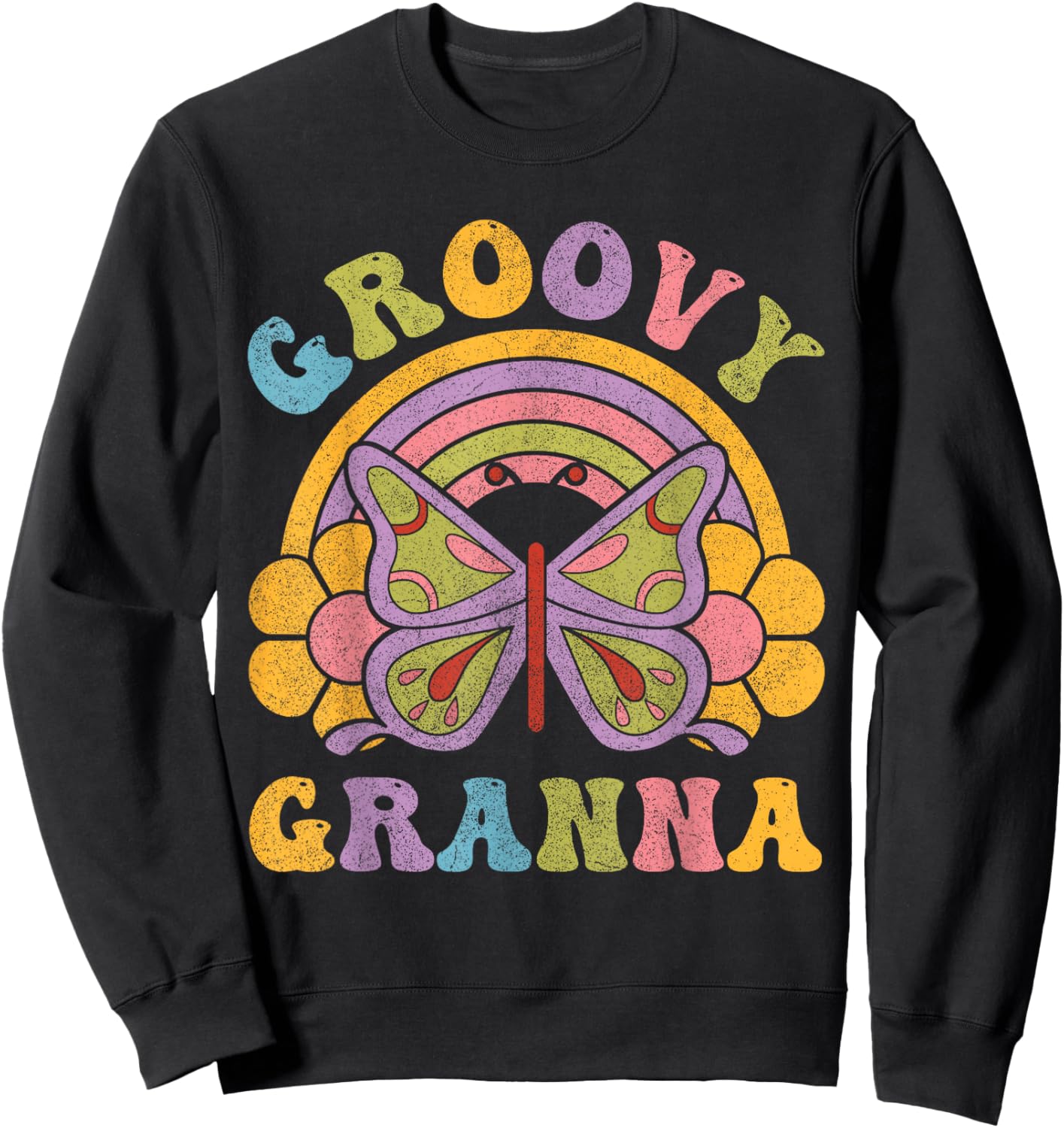 80s 70s Shirts , Grandma Groovy Granna Butterfly Sweatshirt - Sweatshirt | Black