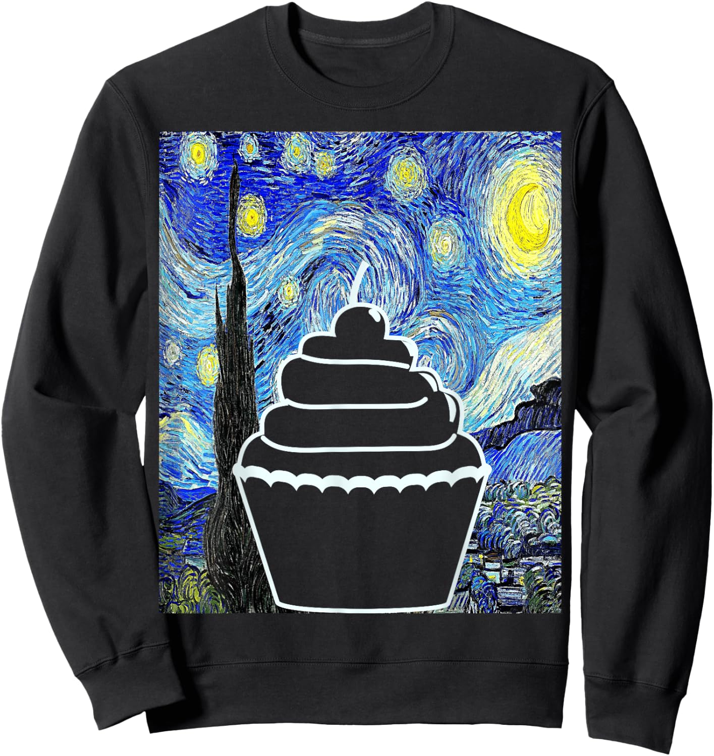 Cupcake Starry Night Cupcake Lover Baking Painting Sweatshirt - Sweatshirt | Black