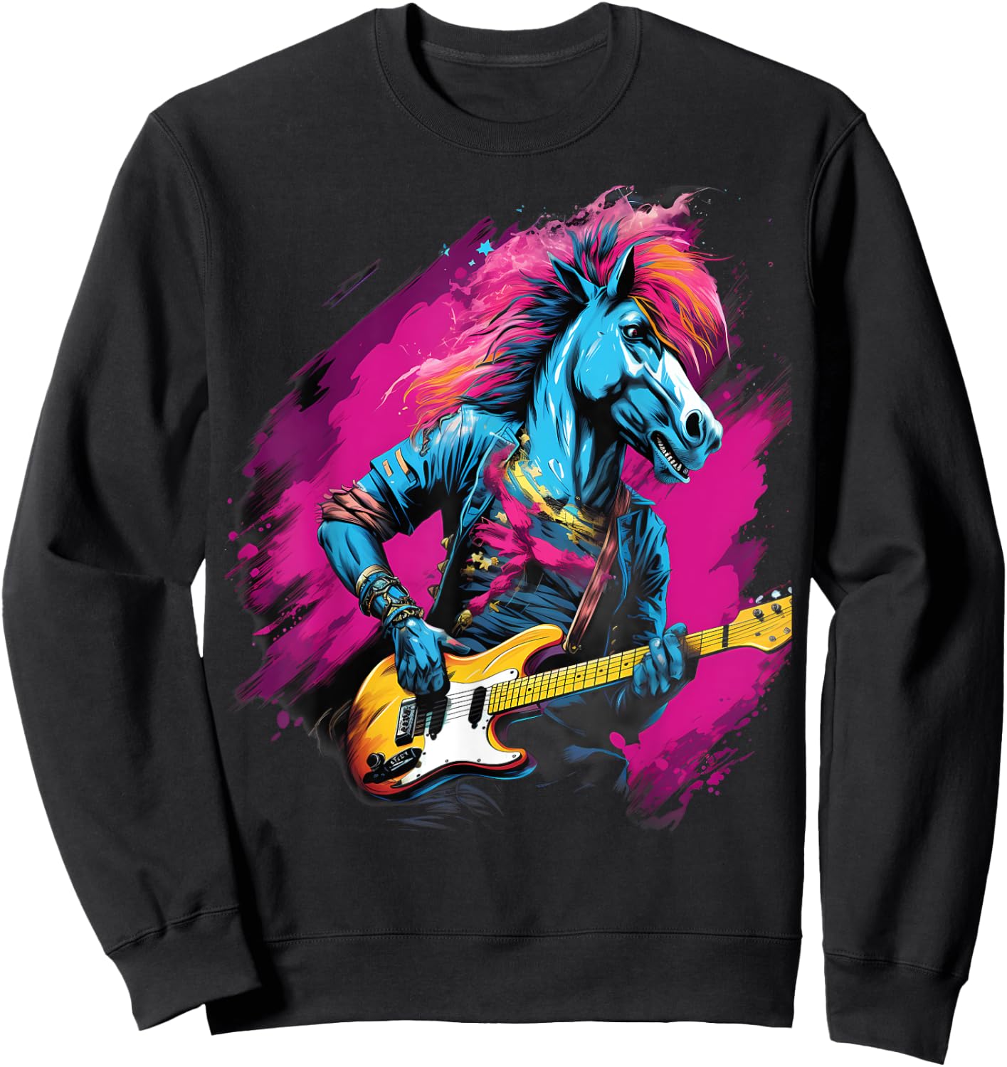 Punk Rock Guitar Horse Guitarist Sweatshirt - Sweatshirt | Black