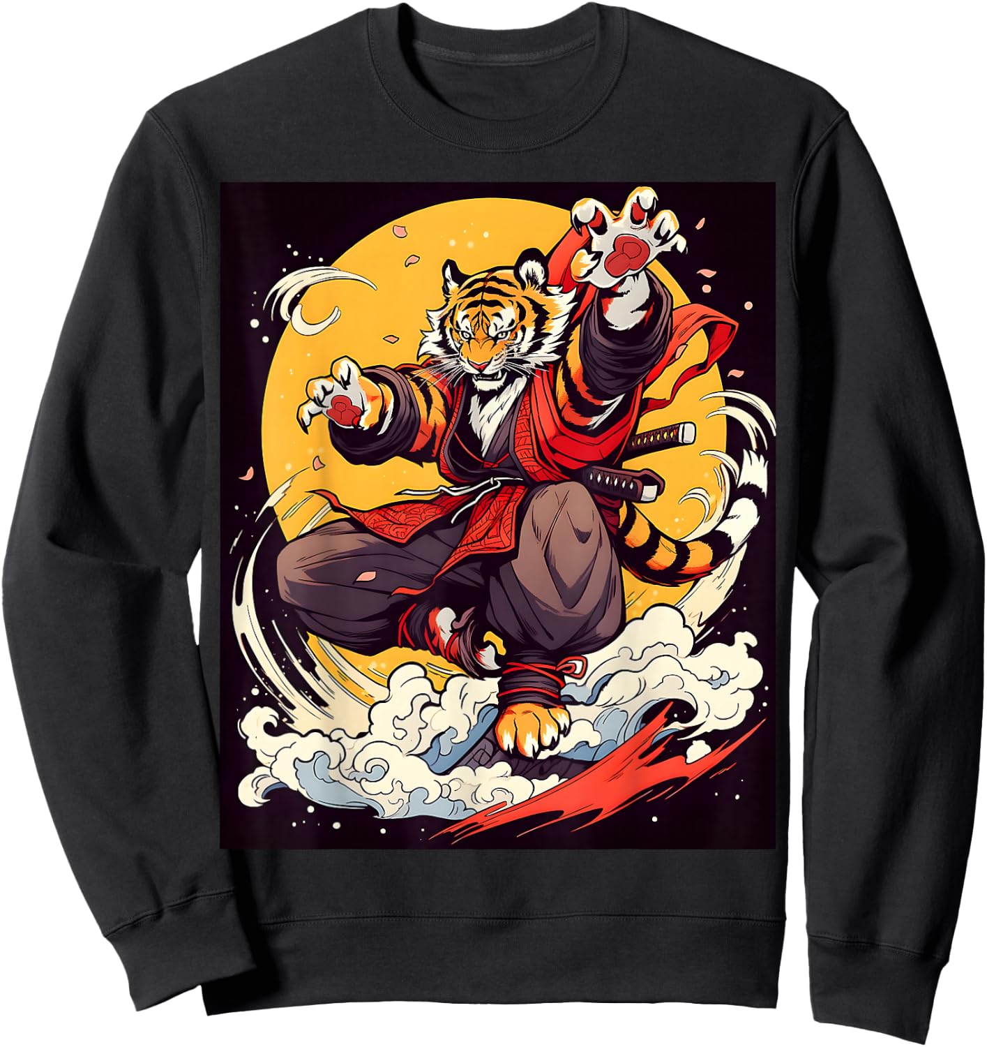 Design Featuring a Majestic Tiger in the World of Kabuki Sweatshirt - Sweatshirt | Black
