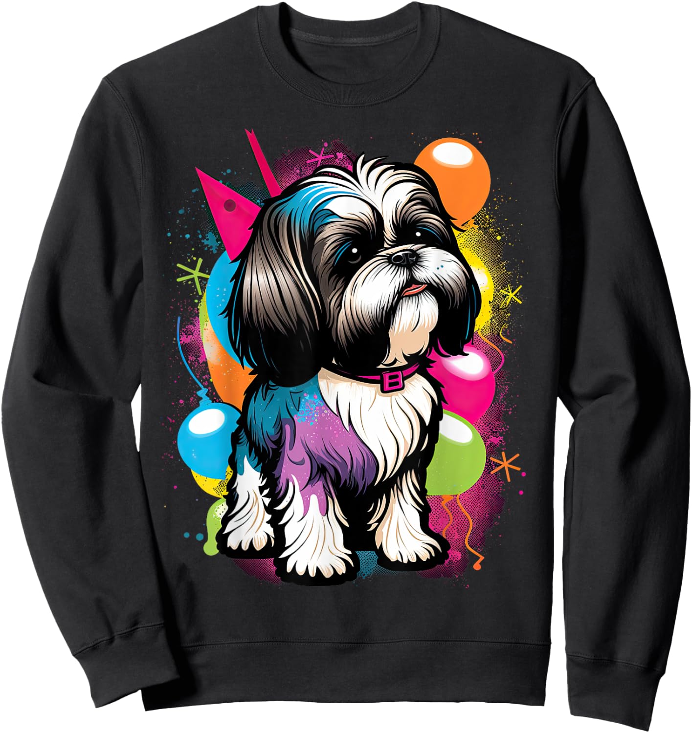 Shih Tzu Dog Birthday Party Themed Women Sweatshirt - Sweatshirt | Black