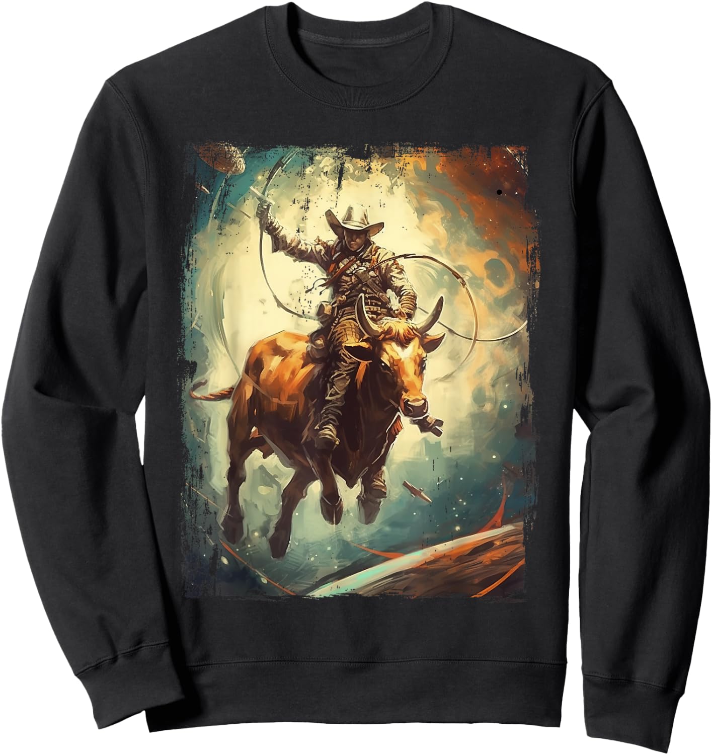 Space Rodeo Cowboy Western Southern Bull Riding Sweatshirt - Sweatshirt | Black