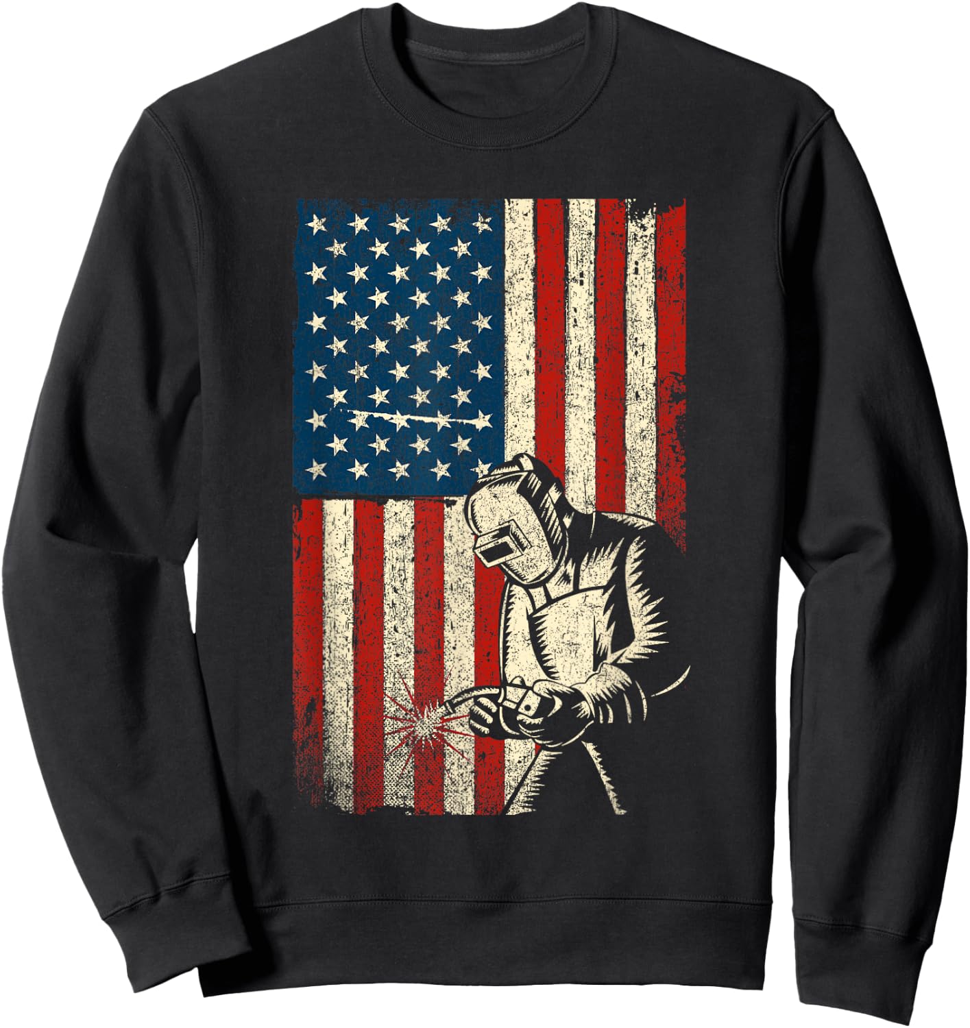 Funny Welder Shirts - USA Flag Welder - Black - Small - - Adults - Short Sleeve - Classic Fit - Cotton, Polyester Sweatshirt - Sweatshirt | Black
