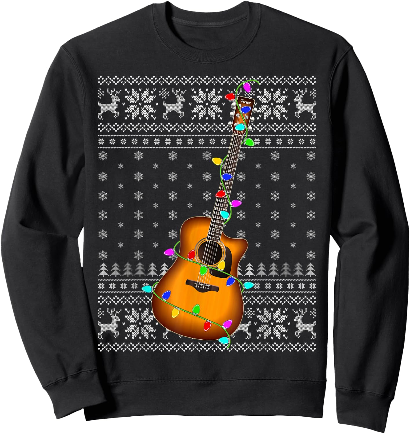 Guitar Music Lover Xmas Lighting Ugly Guitar Christmas Sweatshirt - Sweatshirt | Black