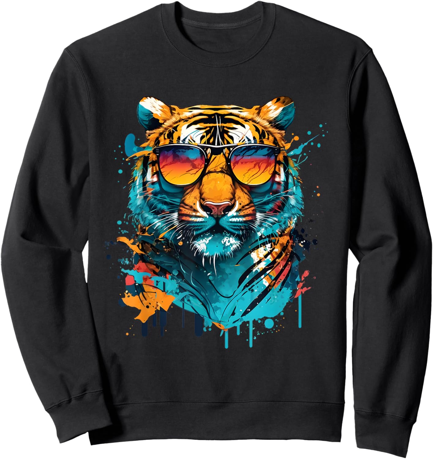 Colorful Tiger Face Tiger Head Wild Cat Lover Sweatshirt - Sweatshirt | Black