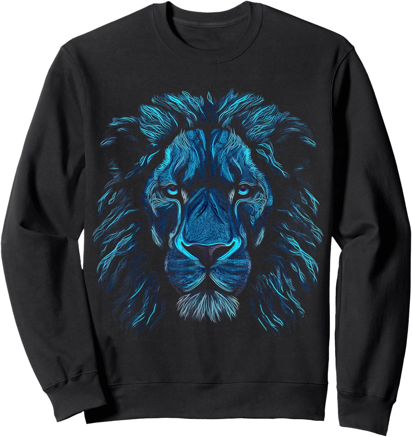 Lion Art Blue Eyes - Animal Motif Zoo Lion Sweatshirt - Sweatshirt | Black