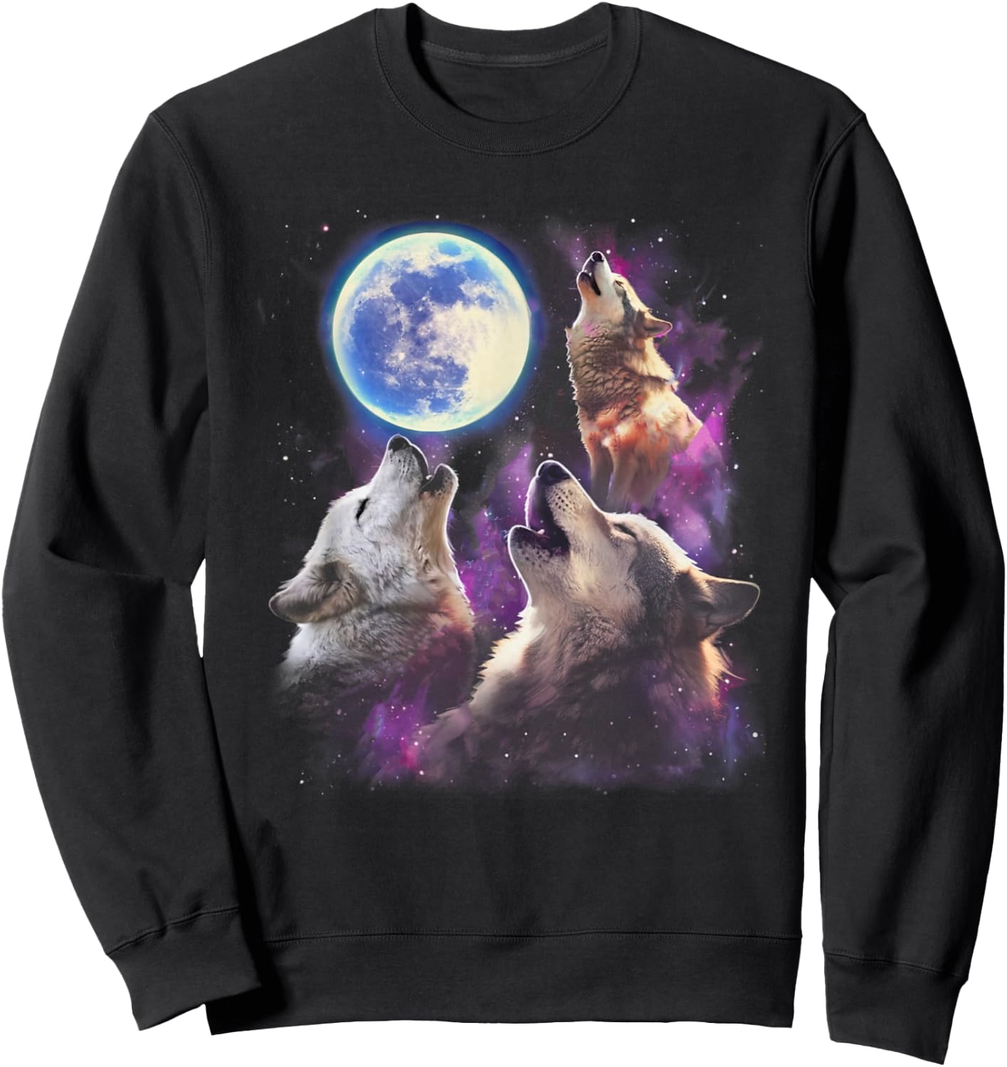 Three Wolves Howling At The Moon Funny Wild Animal Wolf Gift Sweatshirt - Sweatshirt | Black