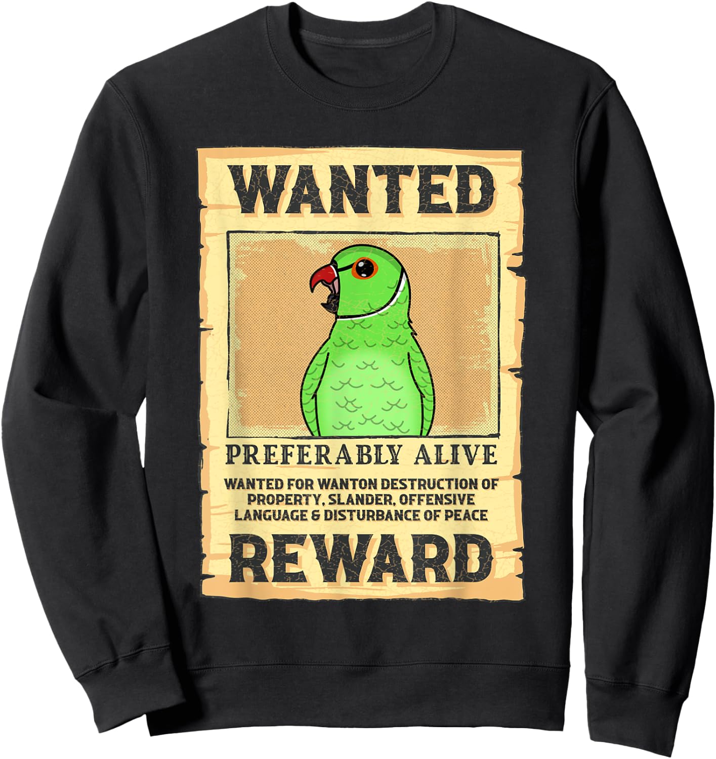 Wanted Poster Parrot I Green Indian Ringneck Sweatshirt - Sweatshirt | Black