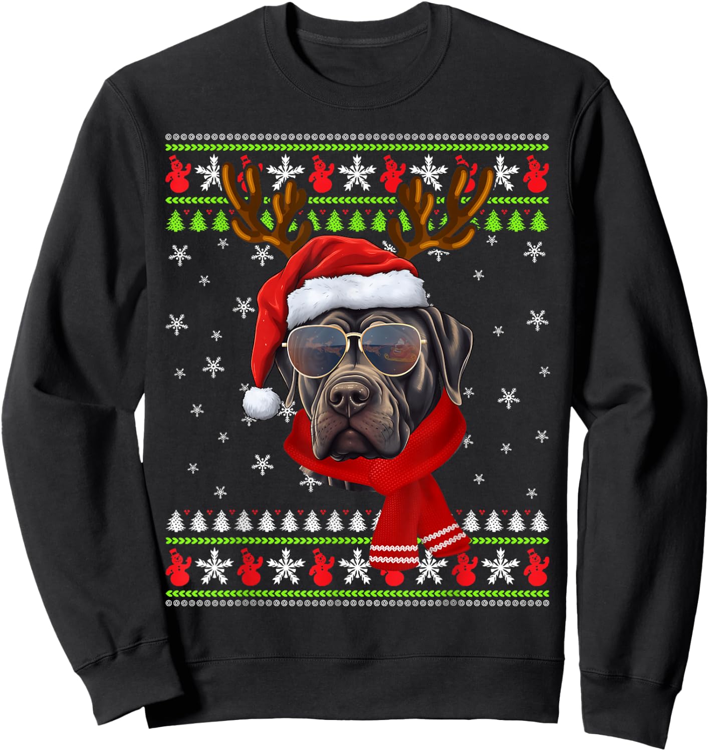 Cane Corso Christmas Funny Xmas Ugly Sweater Pajama Sweatshirt - Sweatshirt | Black