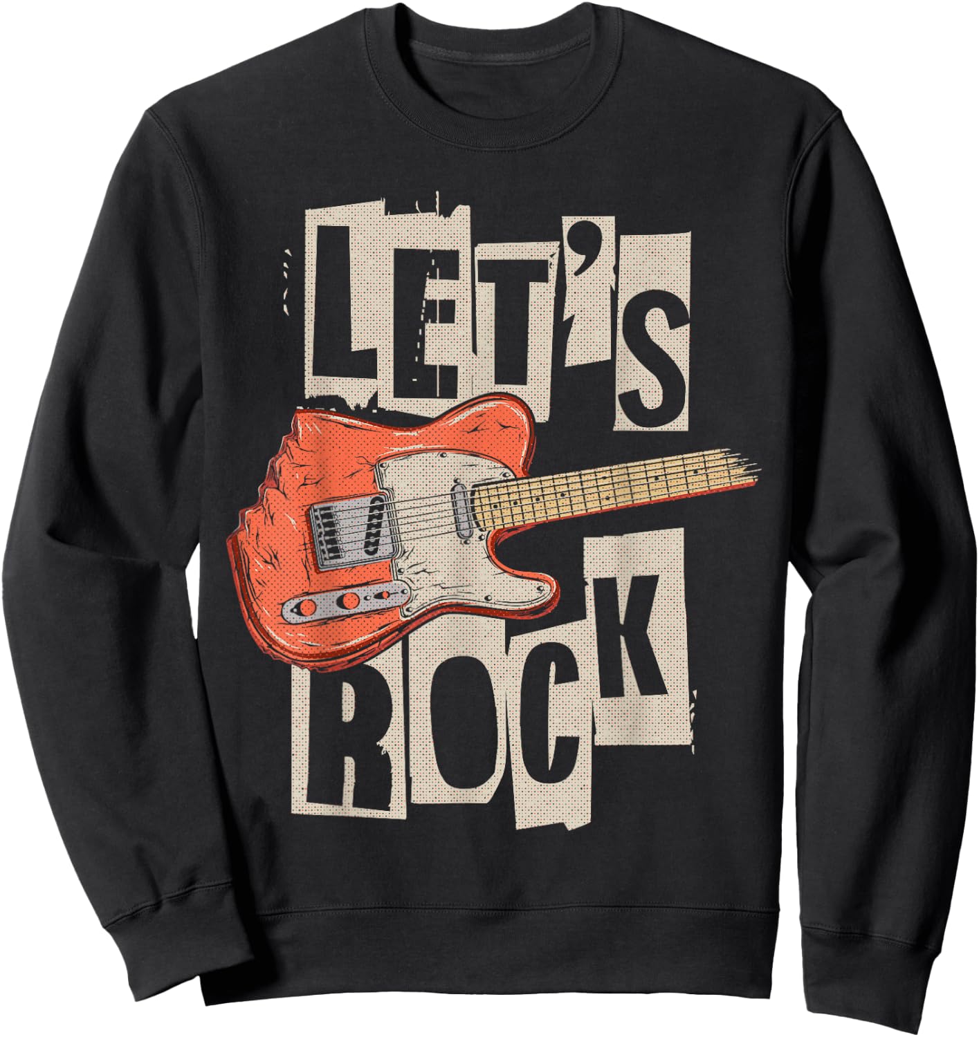 Let's Rock Electric Guitar Music Lover Band Guitarist Retro Sweatshirt - Sweatshirt | Black