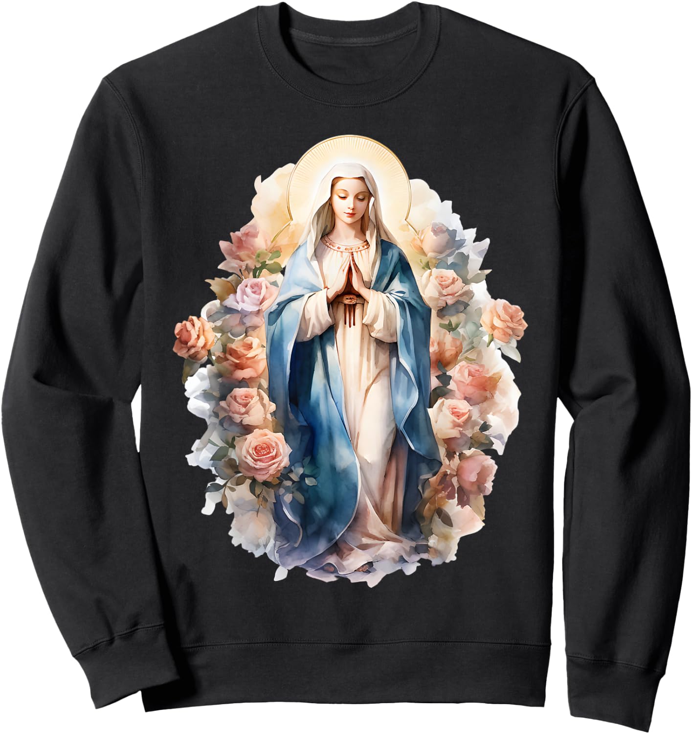 Blessed Mother Mary Mother of Jesus Roses Our Lady Catholic Sweatshirt - Sweatshirt | Black