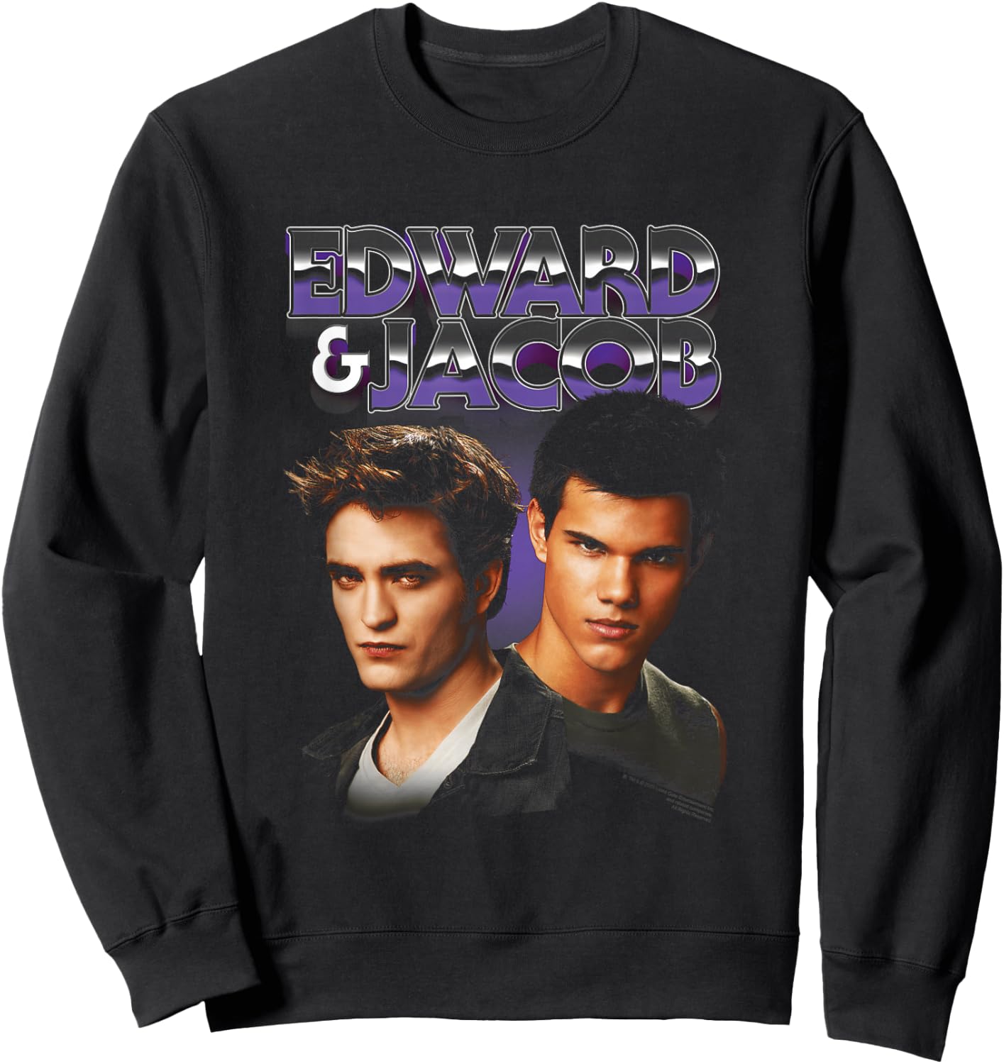 Twilight Edward & Jacob Purple Chrome Text Portrait Movie Sweatshirt - Sweatshirt | Black