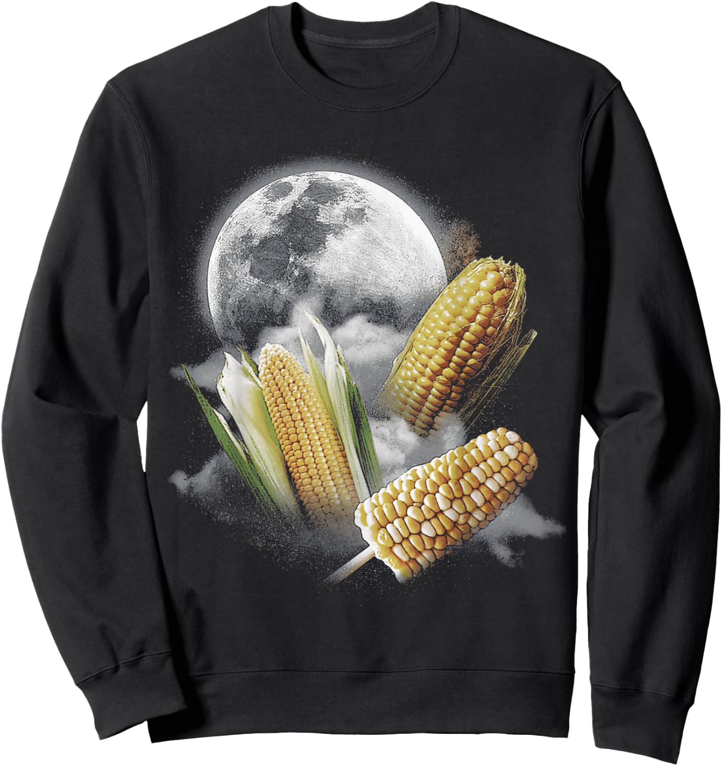 Corn At Moon 3 Wolfs Funny Wolves Parody Sweatshirt - Sweatshirt | Black
