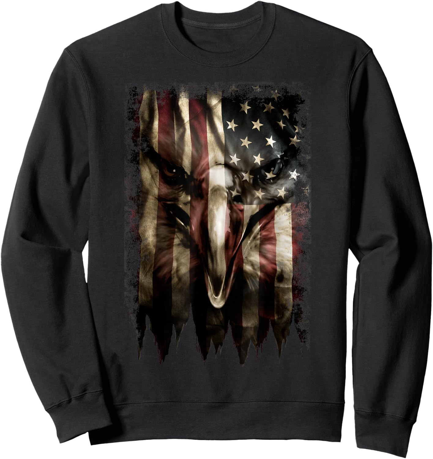 Trendy American Flag Eagle Faded Sweatshirt - Sweatshirt | Black