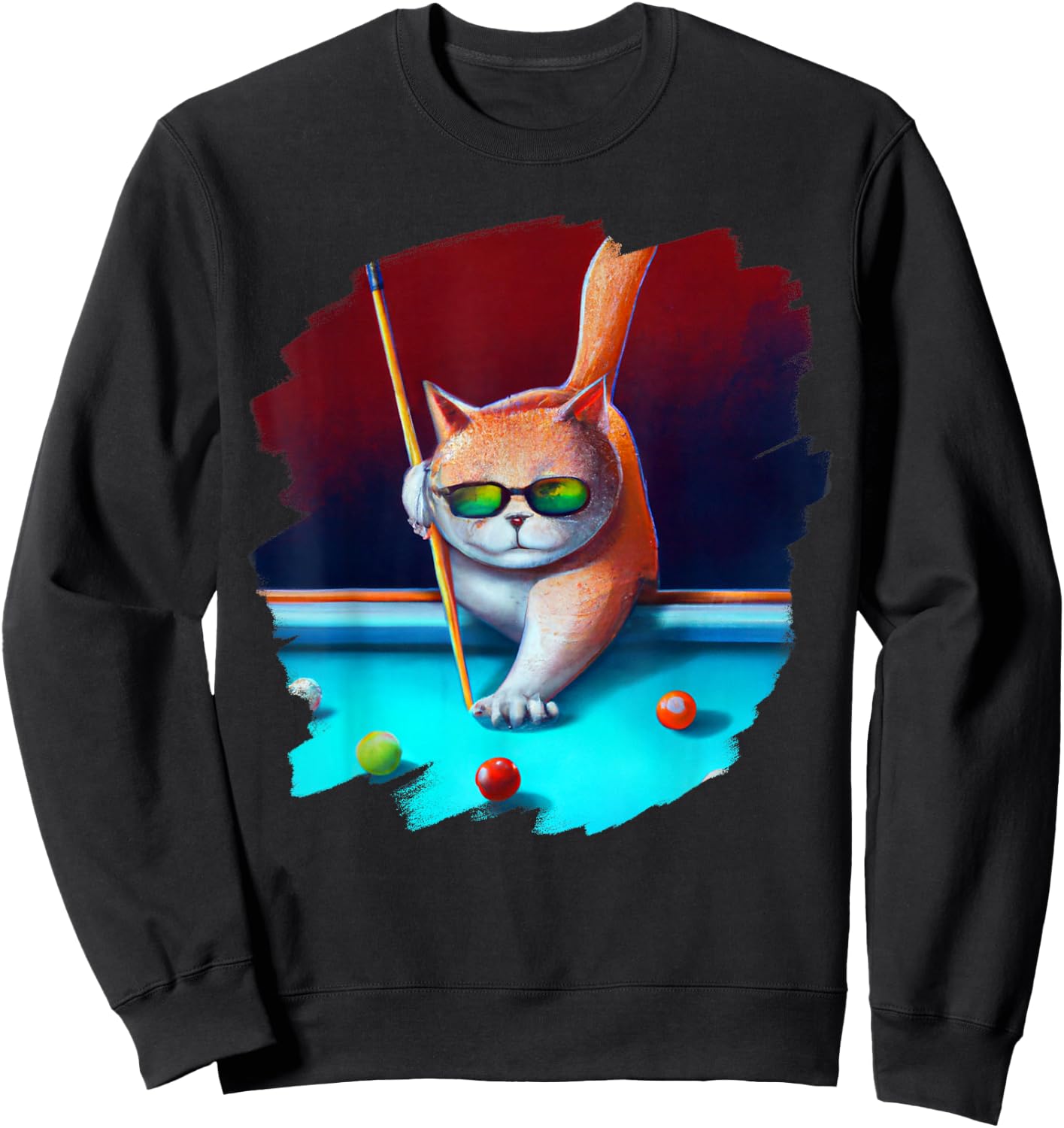 Cat Playing Pool Billiards in Lounge Cool Funny Cats Sweatshirt - Sweatshirt | Black