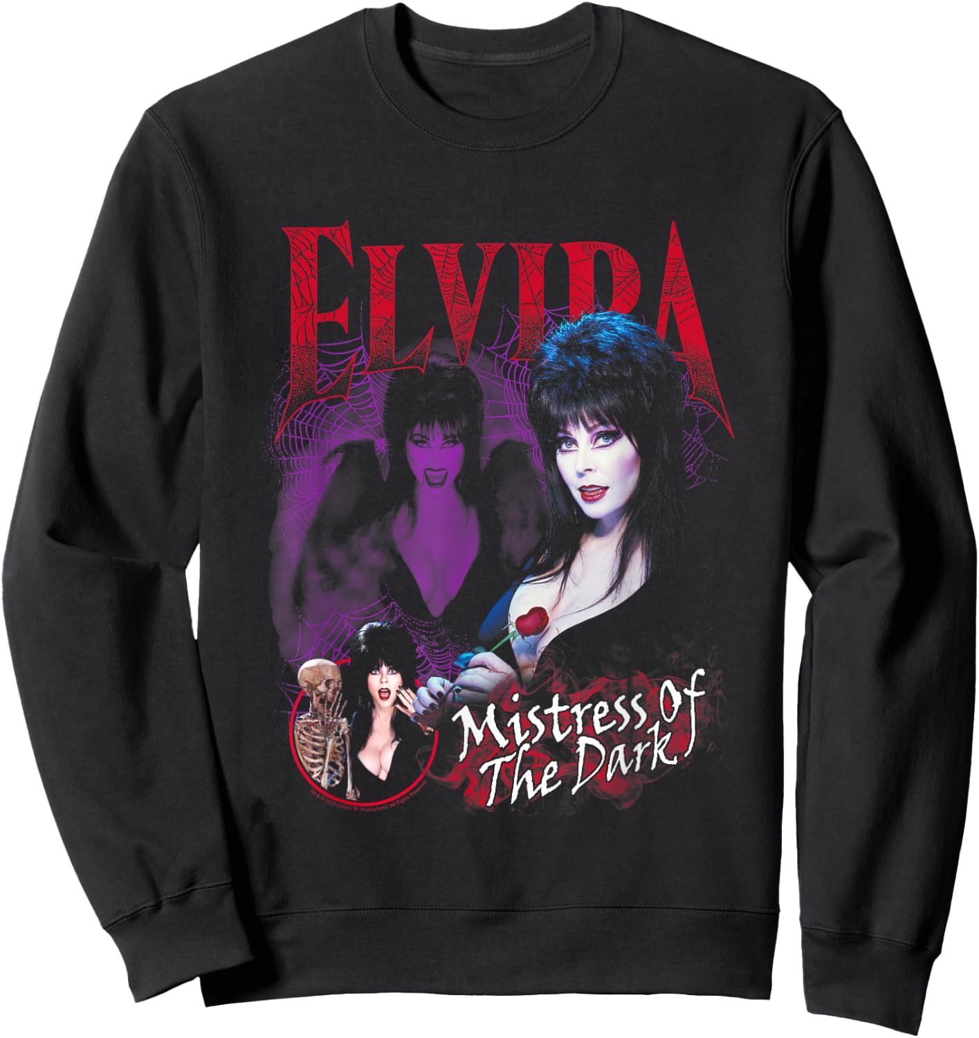 Elvira, Mistress of The Dark Purple and Red Graphic Small Sweatshirt - Sweatshirt | Black