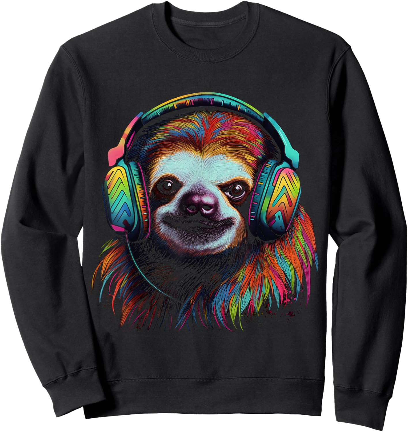 Sloth Artwork Music Colourful Animal Headphones Sloth Sweatshirt - Sweatshirt | Black