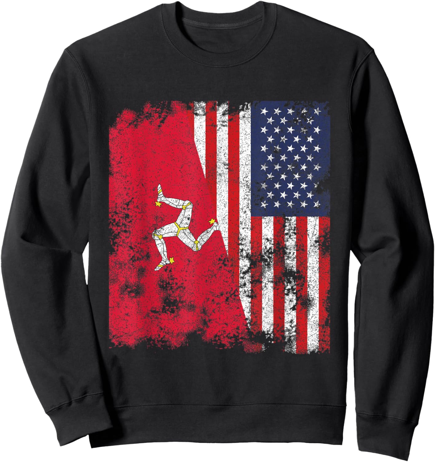 Isle Of Man USA Flag Distressed - Half American Sweatshirt - Sweatshirt | Black